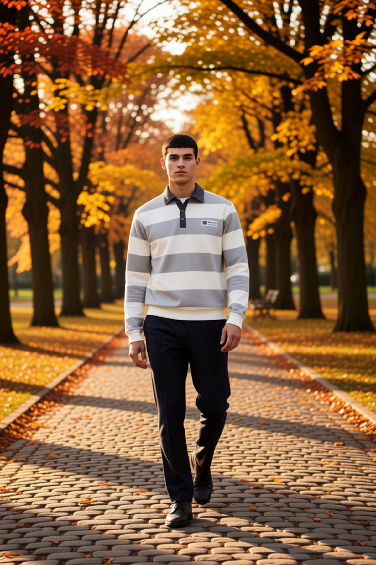 Erkek Polo Yaka Standart Kol Çizgili Sweatshirt Fonksiyonel Dayanıklı Kaliteli Konforlu Şık