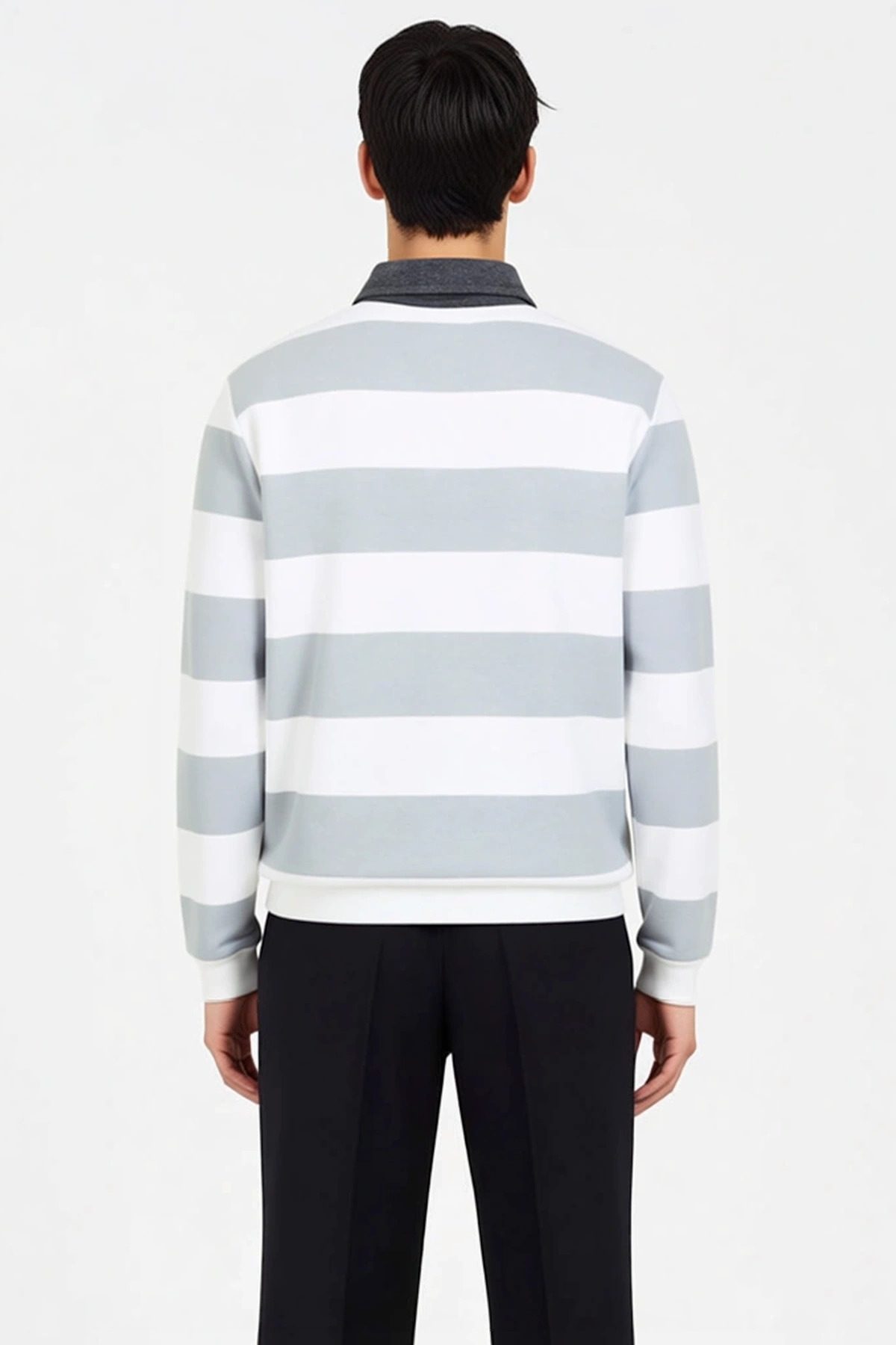 Erkek Polo Yaka Standart Kol Çizgili Sweatshirt Fonksiyonel Dayanıklı Kaliteli Konforlu Şık
