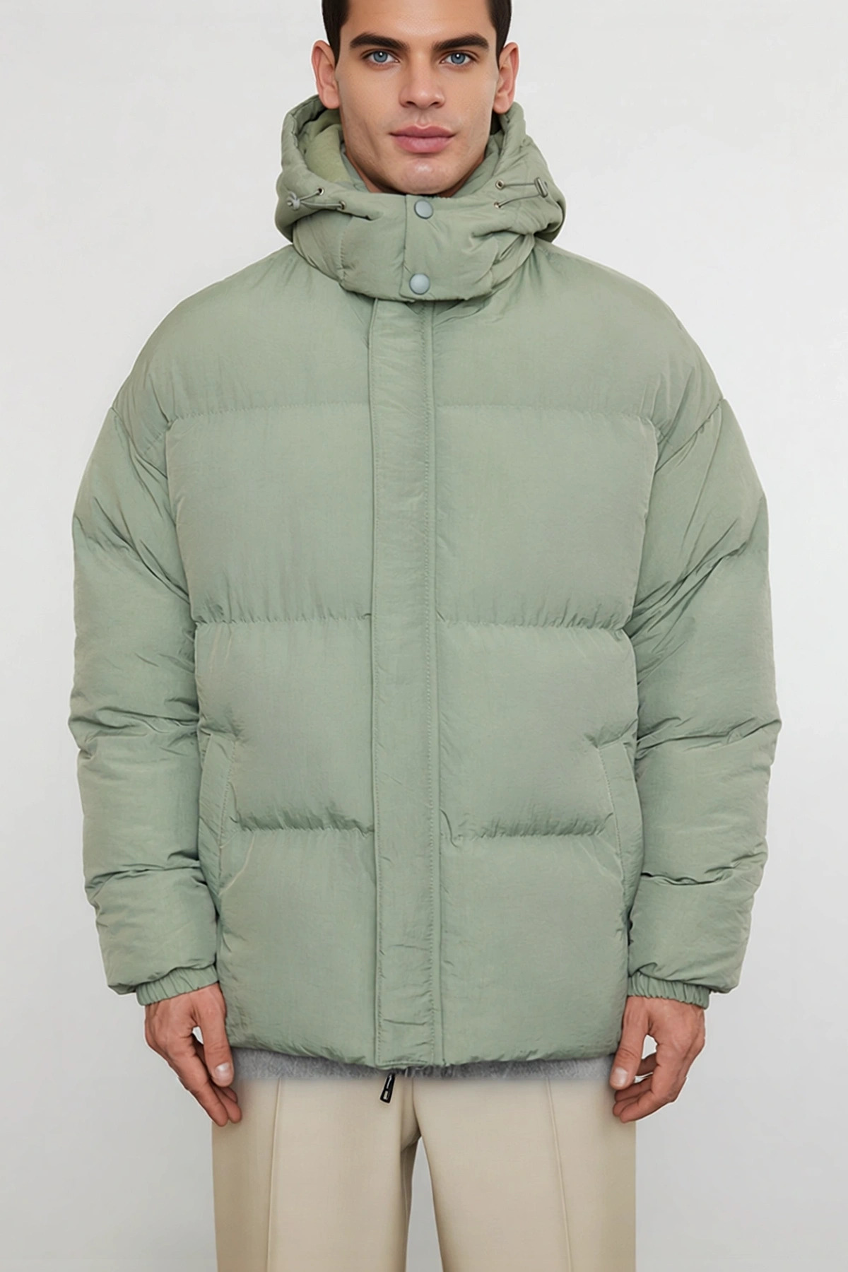 Erkek Kapüşonlu Oversize Fit Taslan Mont Uzun Kol Düz Desen Fonksiyonel Dayanıklı Kaliteli