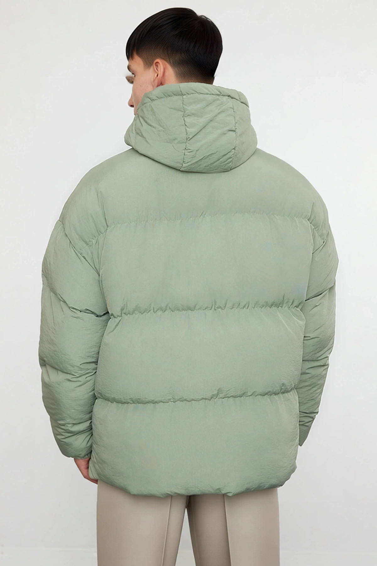 Erkek Kapüşonlu Oversize Fit Taslan Mont Uzun Kol Düz Desen Fonksiyonel Dayanıklı Kaliteli