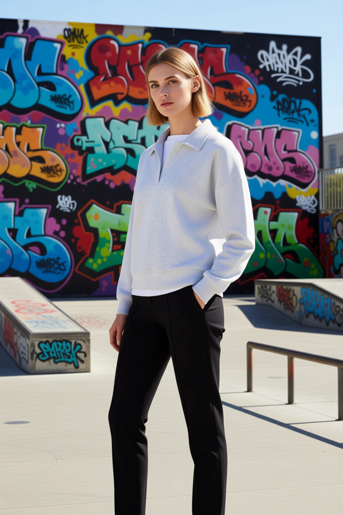 Kadın Polo Yaka Standart Kol Düğmeli Sweatshirt Fonksiyonel Dayanıklı Kaliteli Konforlu Şık
