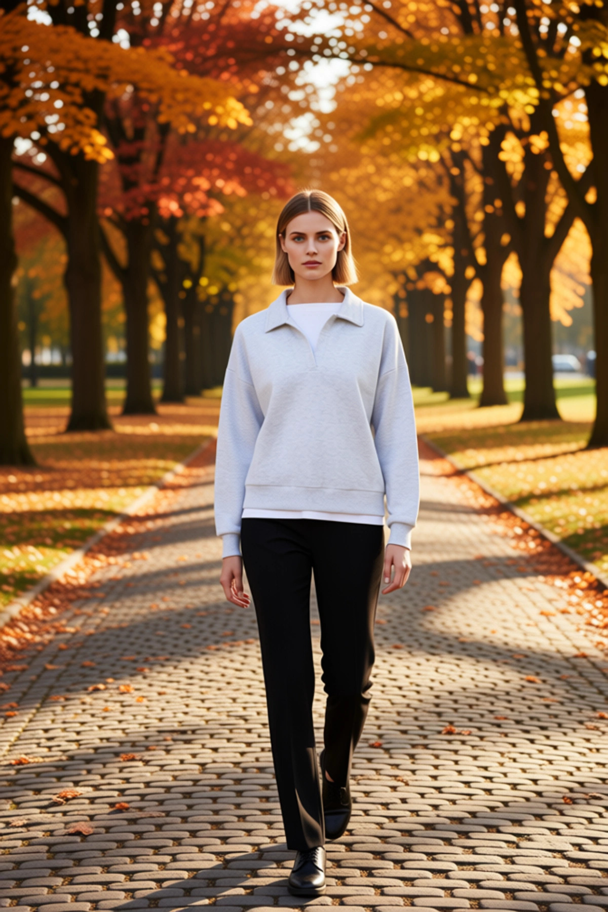 Kadın Polo Yaka Standart Kol Düğmeli Sweatshirt Fonksiyonel Dayanıklı Kaliteli Konforlu Şık