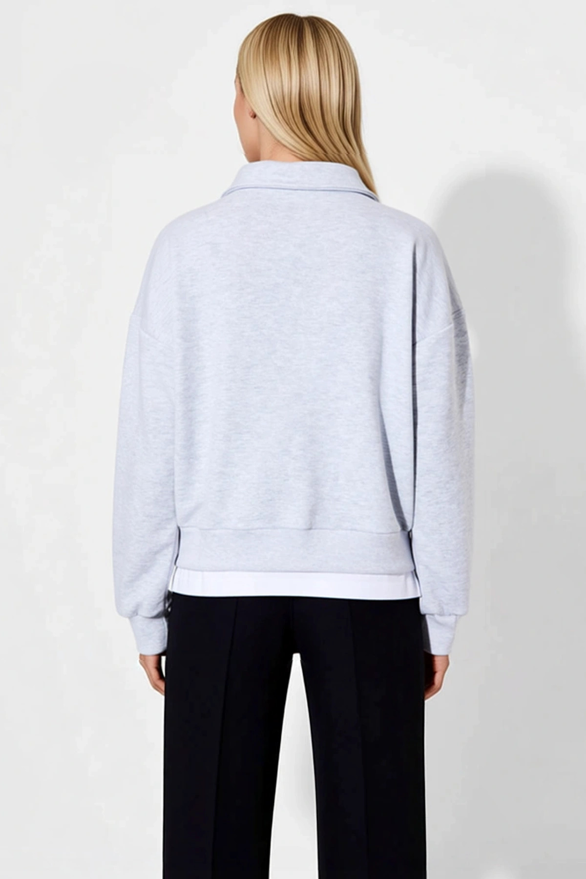 Kadın Polo Yaka Standart Kol Düğmeli Sweatshirt Fonksiyonel Dayanıklı Kaliteli Konforlu Şık
