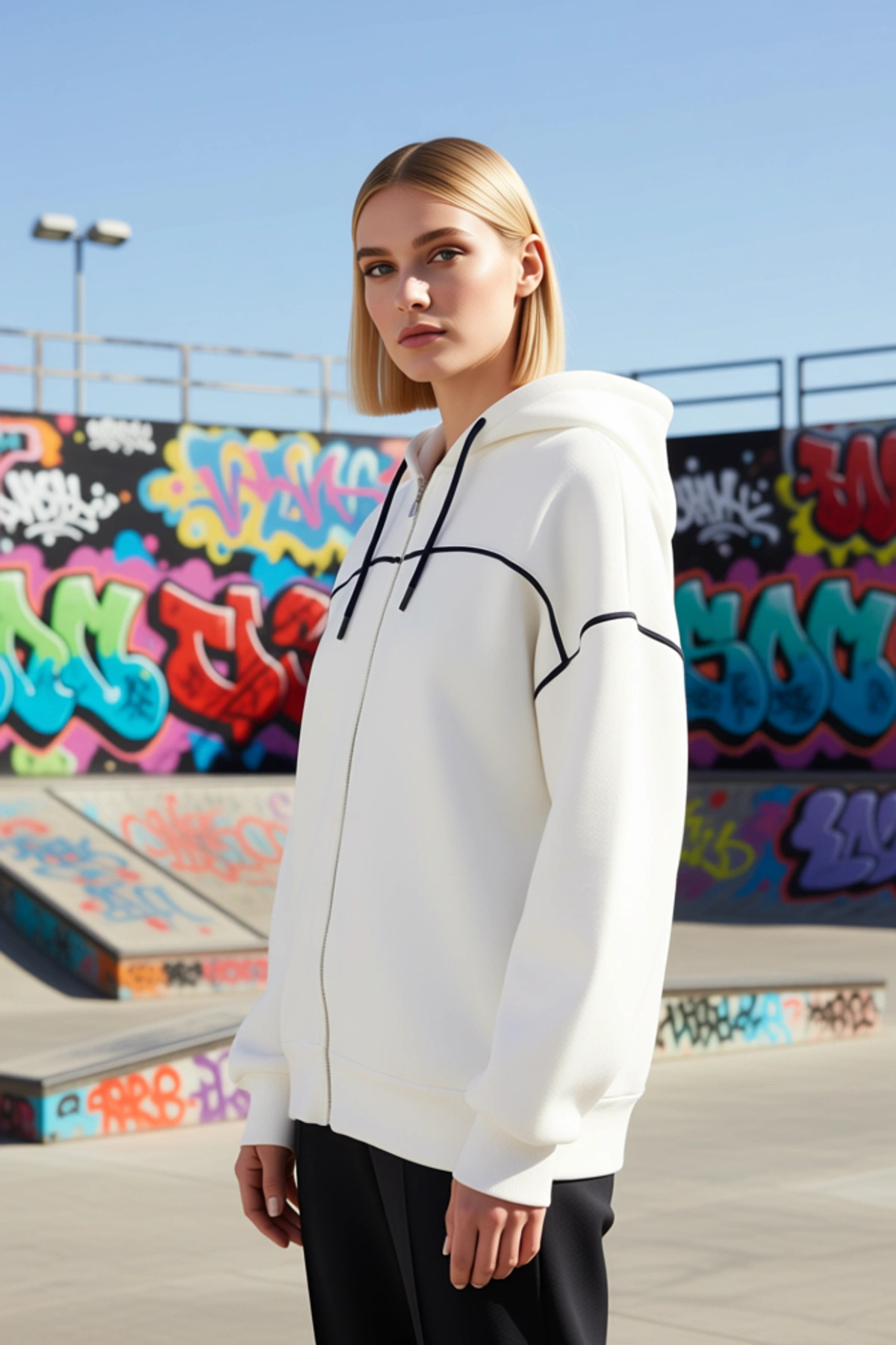 Kadın Kapüşonlu Fermuarlı Düşük Kol Sweatshirt Fonksiyonel Dayanıklı Kaliteli Konforlu Şık