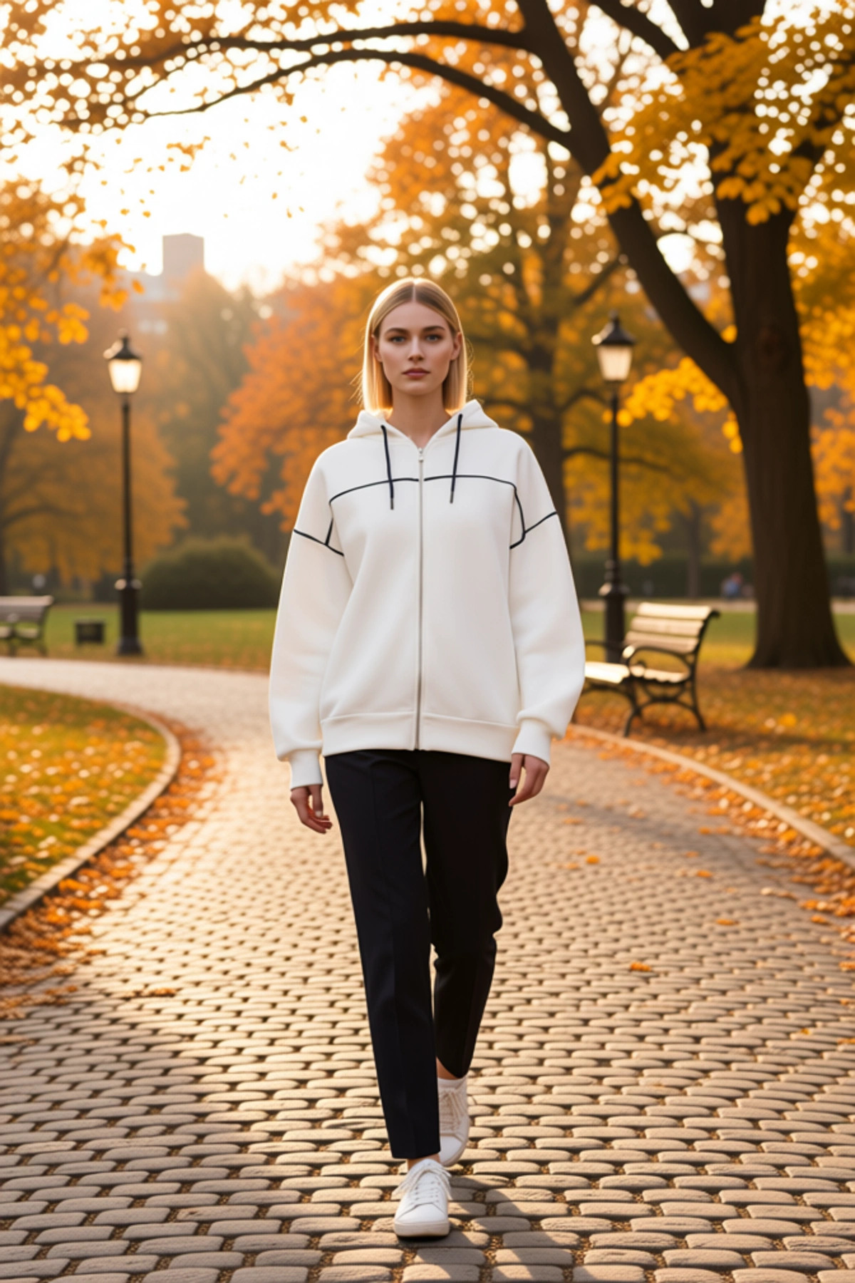 Kadın Kapüşonlu Fermuarlı Düşük Kol Sweatshirt Fonksiyonel Dayanıklı Kaliteli Konforlu Şık