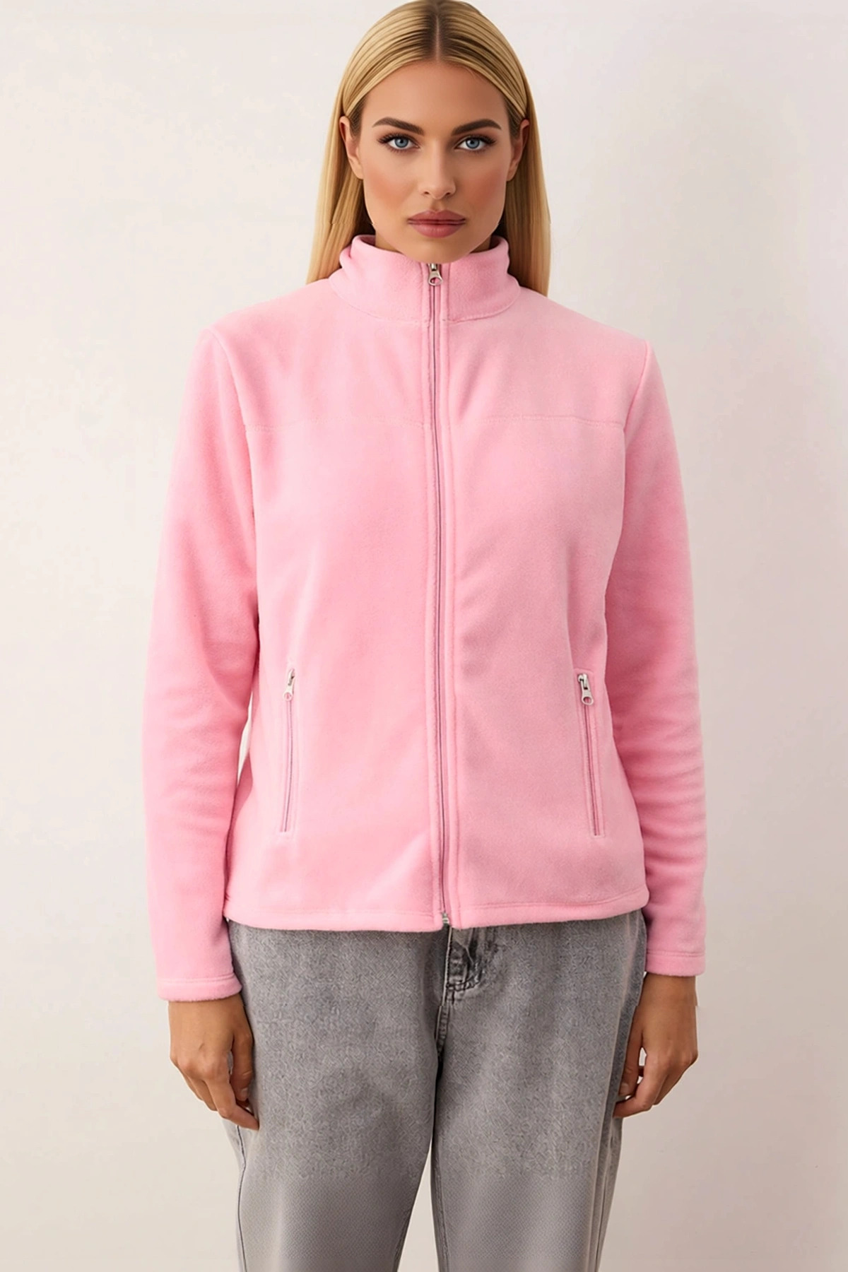 Kadın Dik Yaka Standart Kol Regular Kalıp Fermuarlı Örme Sweatshirt Fonksiyonel Dayanıklı Şık