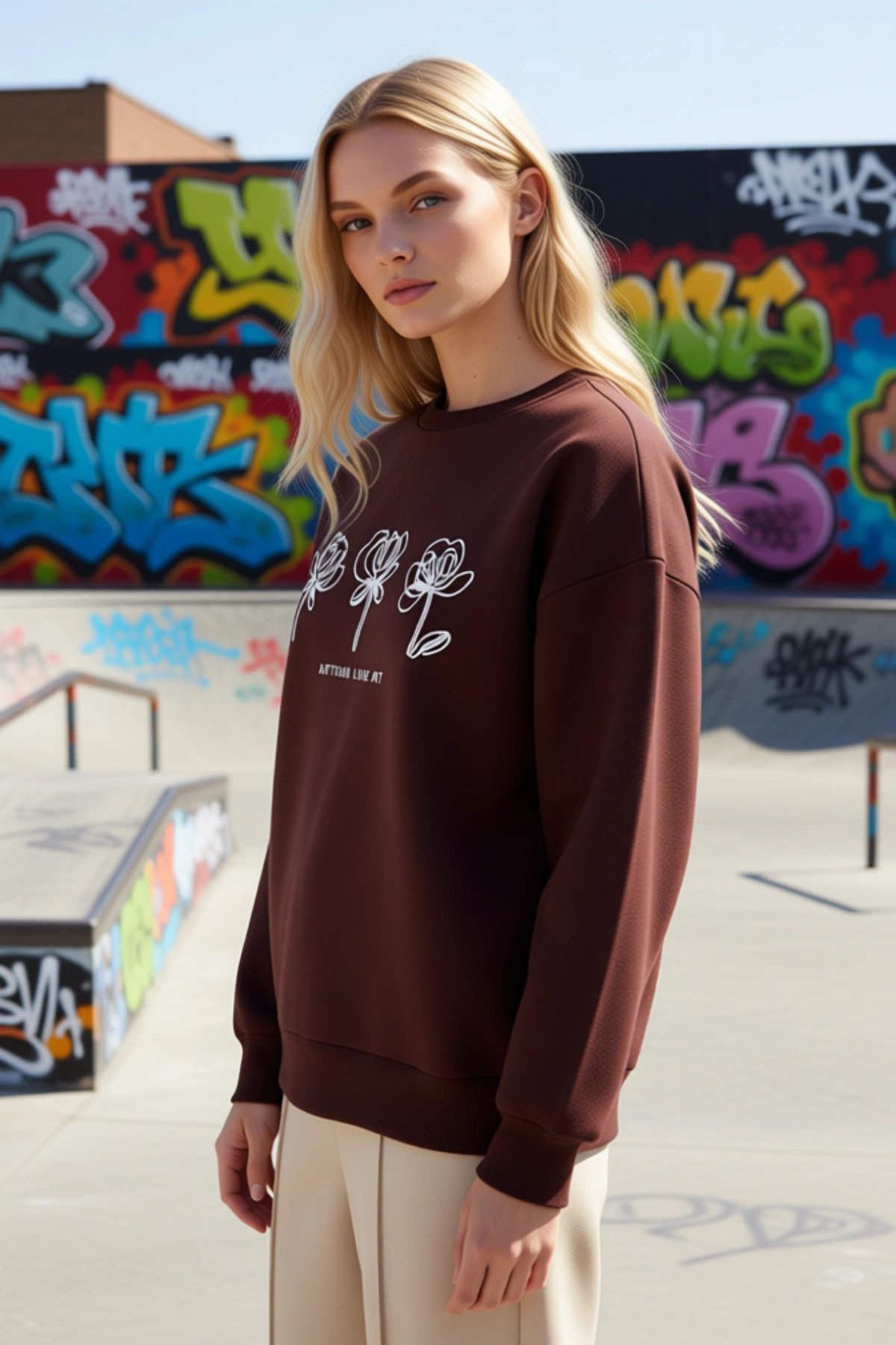 Kadın Bisiklet Yaka Düşük Kol Geniş Kalıp Örme Sweatshirt Fonksiyonel Dayanıklı Kaliteli Şık