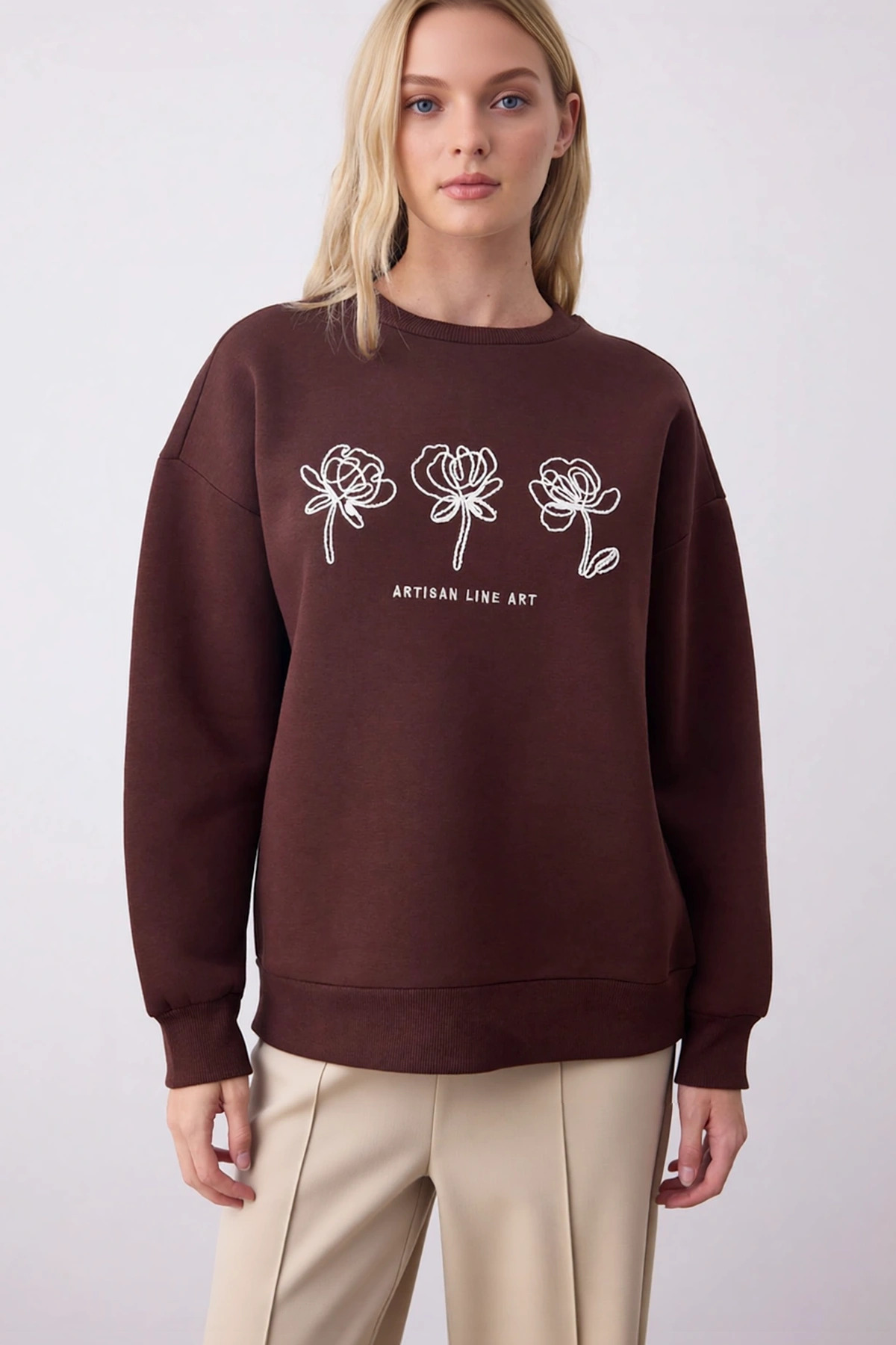 Kadın Bisiklet Yaka Düşük Kol Geniş Kalıp Örme Sweatshirt Fonksiyonel Dayanıklı Kaliteli Şık