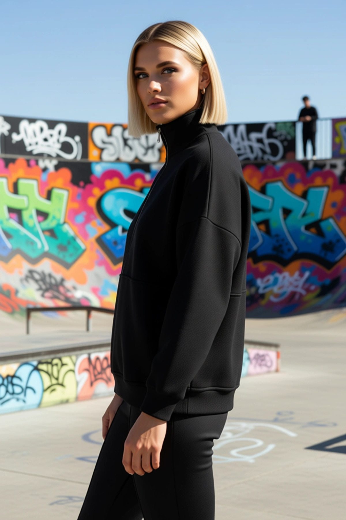 Kadın Dik Yaka Düşük Kol Örme Sweatshirt Fonksiyonel Dayanıklı Kaliteli Konforlu Estetik Şık