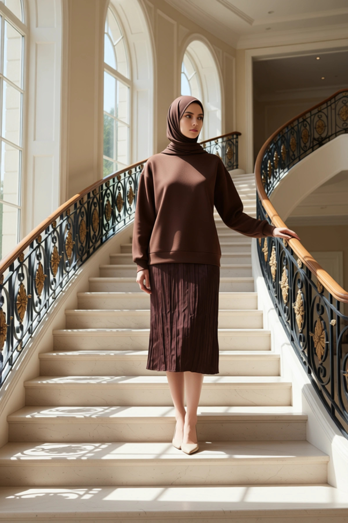 Kadın Dik Yaka Düşük Kol Uzun Kol Bodycon Kalıp Sandy Örme Elbise Fonksiyonel Dayanıklı Şık