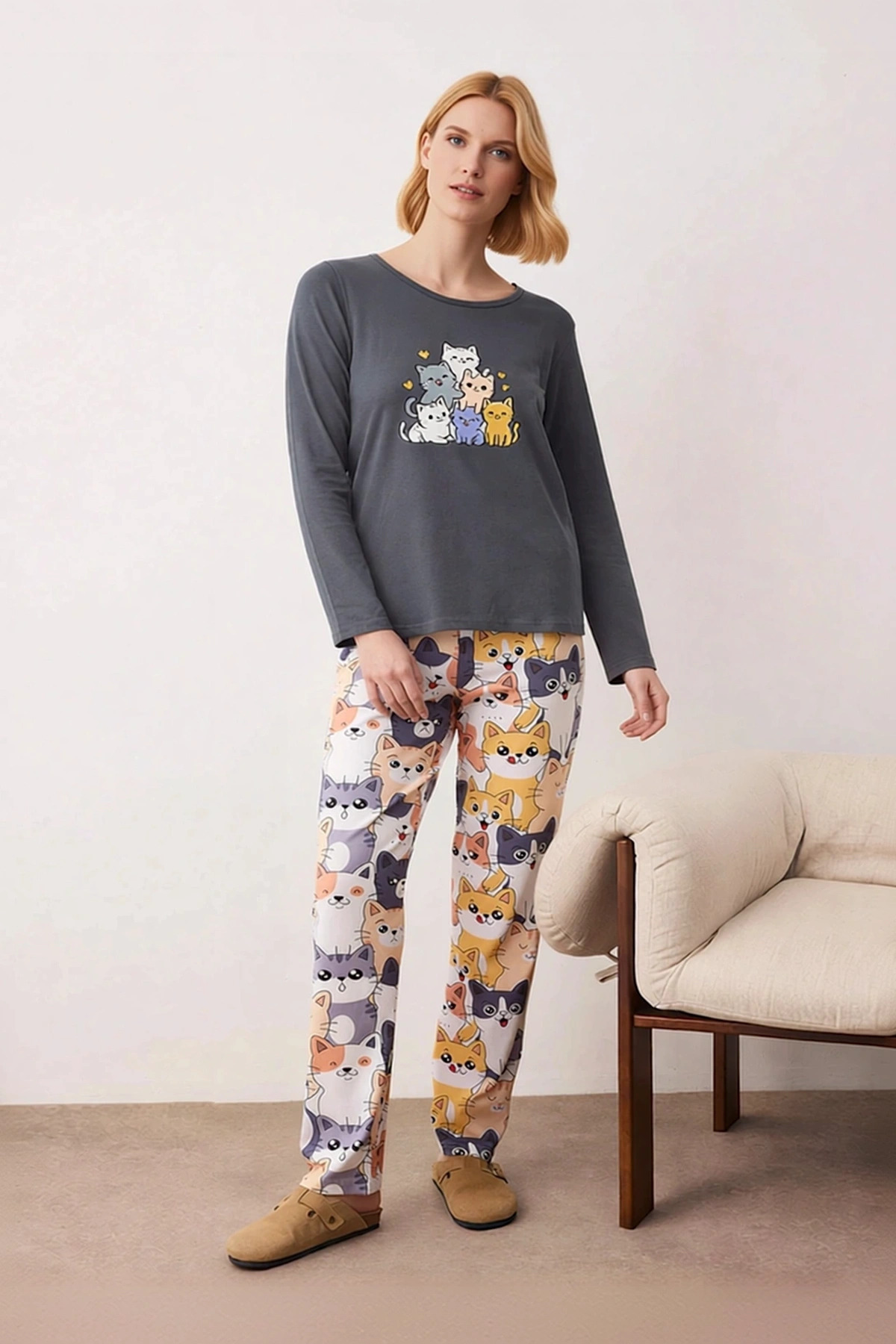 Kadın Bisiklet Yaka Standart Kol Regular Kalıp Pijama Takımı Kaliteli