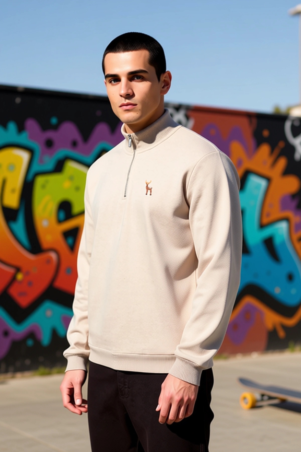 Erkek Dik Yaka Standart Kol Regular Kalıp Sweatshirt Fonksiyonel Dayanıklı Kaliteli Modern