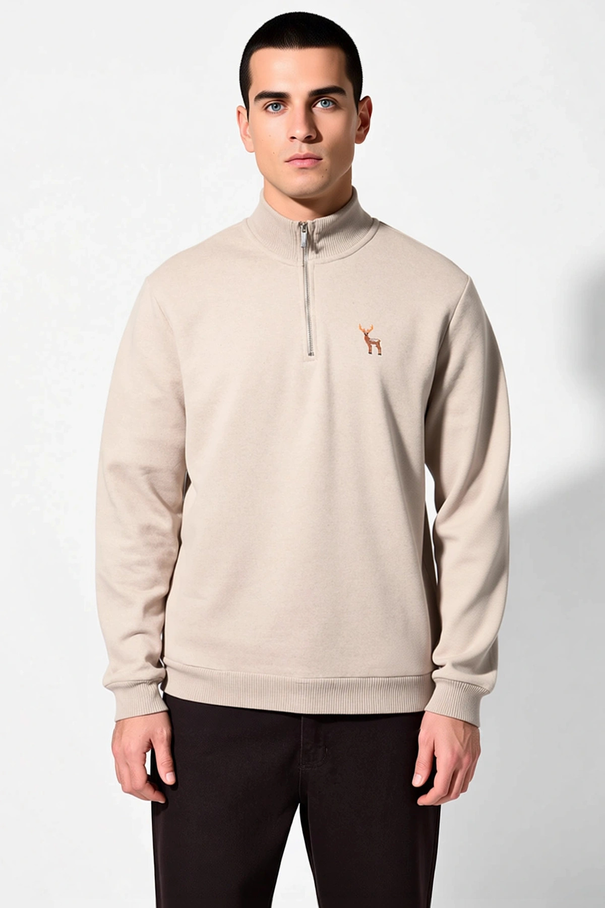 Erkek Dik Yaka Standart Kol Regular Kalıp Sweatshirt Fonksiyonel Dayanıklı Kaliteli Modern