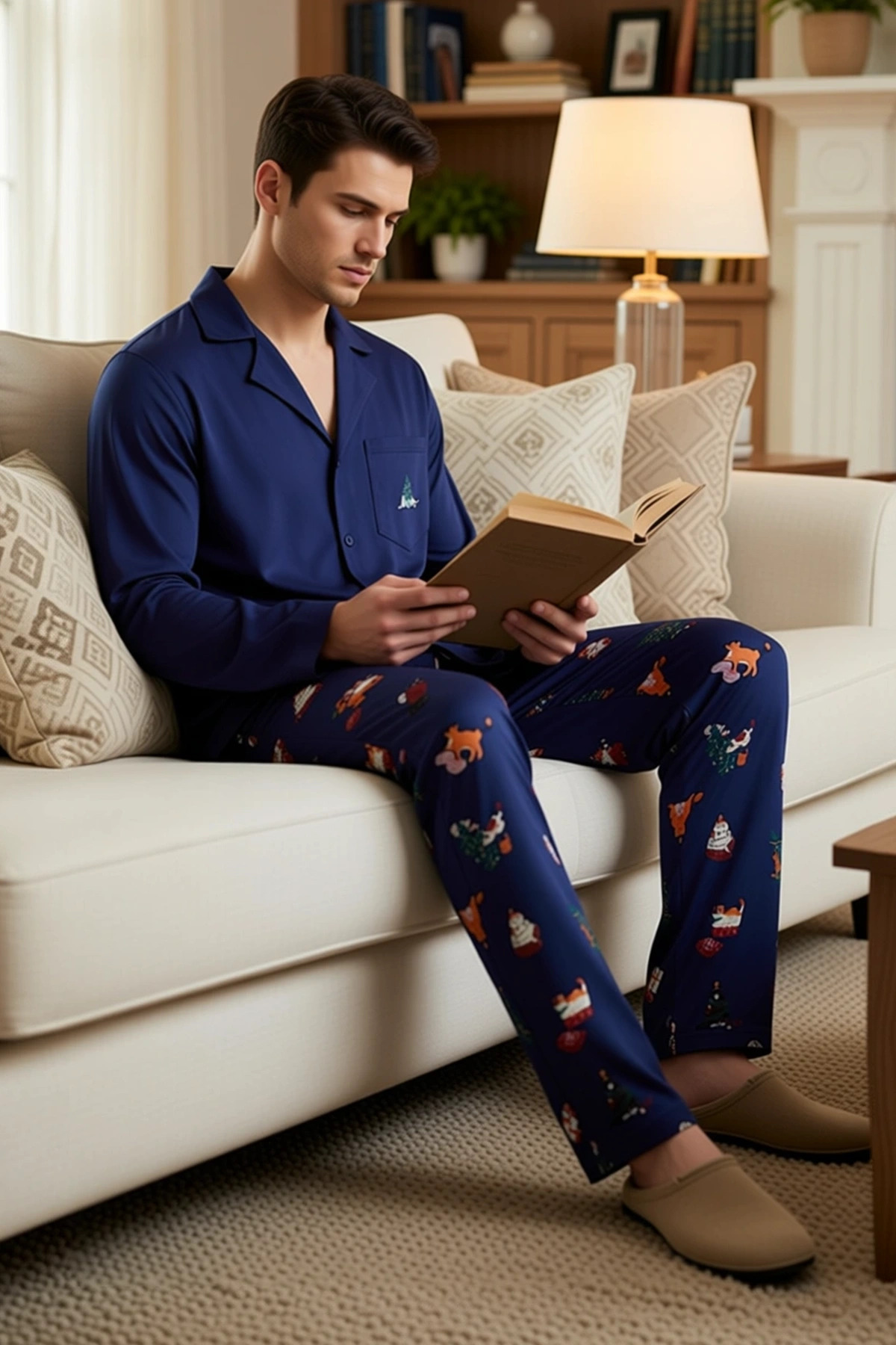 Erkek Bisiklet Yaka Uzun Kol Regular Fit Pijama Takımı Fonksiyonel Dayanıklı Şık %100 Pamuk