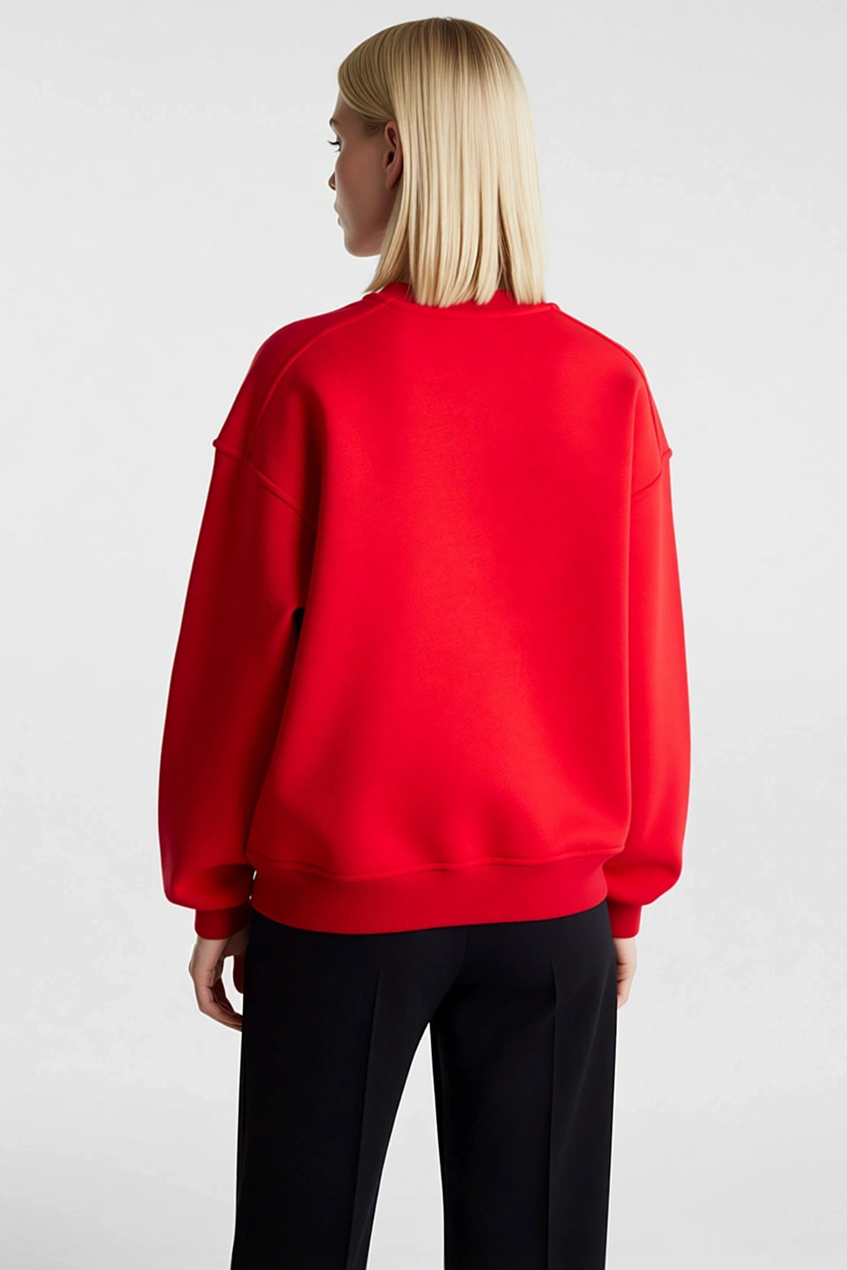 Kadın Bisiklet Yaka Düşük Kol Oversize Kalıp Nakışlı Sweatshirt Fonksiyonel Dayanıklı Spor