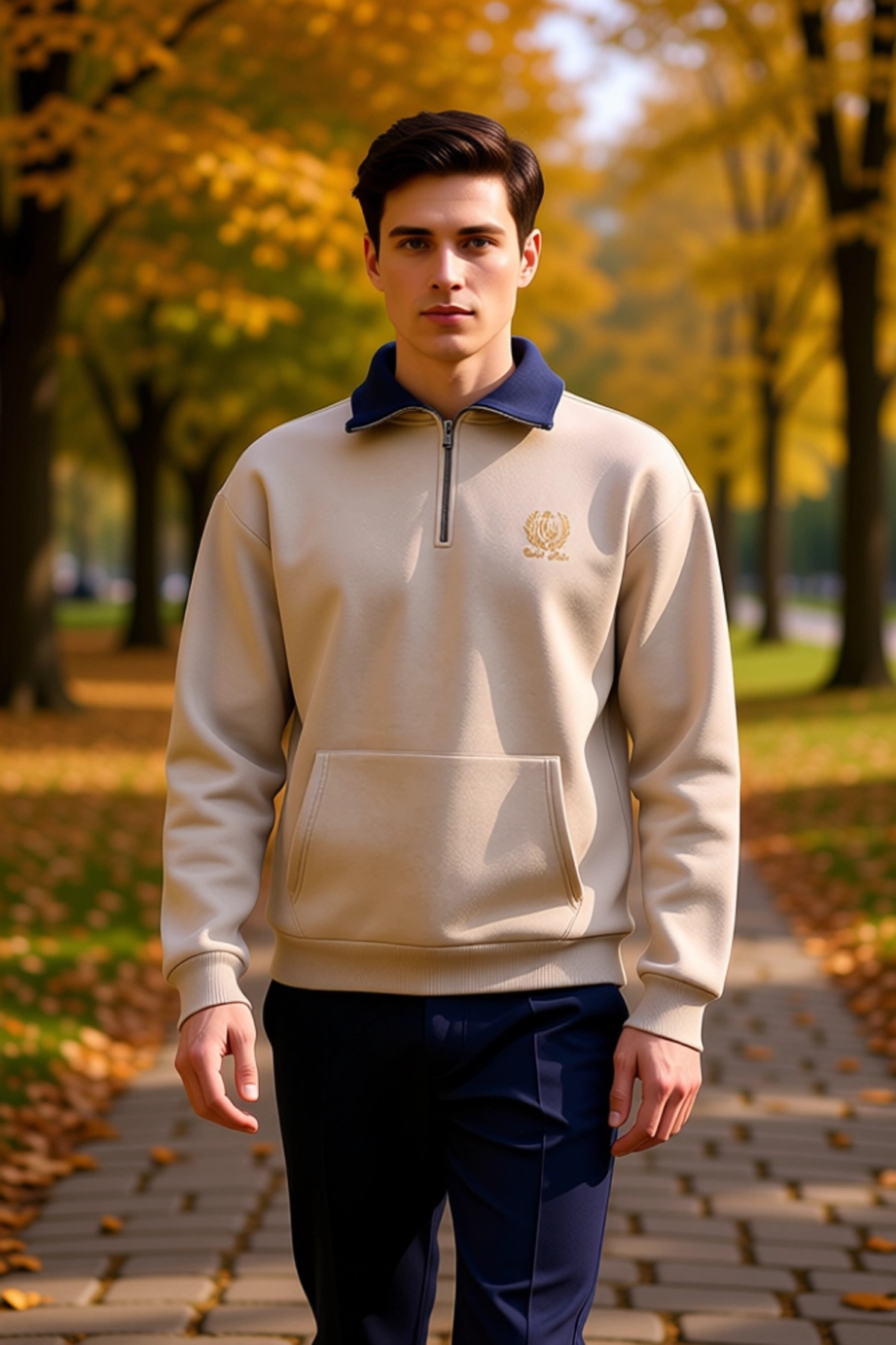 Erkek Fermuarlı Dik Yaka Düşük Kol Nakışlı Sweatshirt Fonksiyonel Dayanıklı Kaliteli Rahat