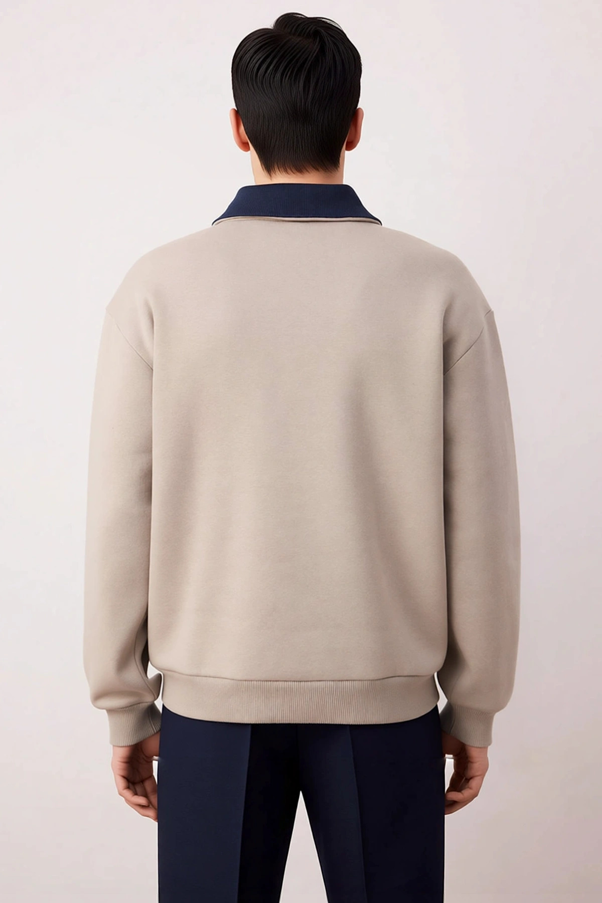 Erkek Fermuarlı Dik Yaka Düşük Kol Nakışlı Sweatshirt Fonksiyonel Dayanıklı Kaliteli Rahat