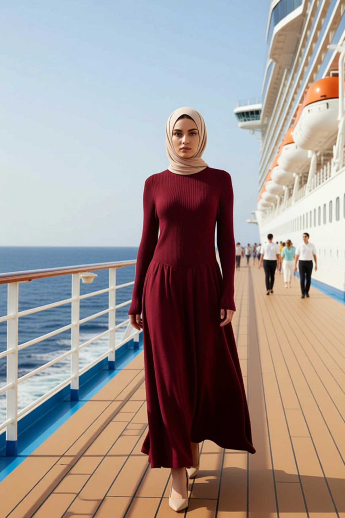 Alternative view of Kadın Bisiklet Yaka Standart Kol Uzun Kollu Triko Elbise Skater Kalıp Estetik