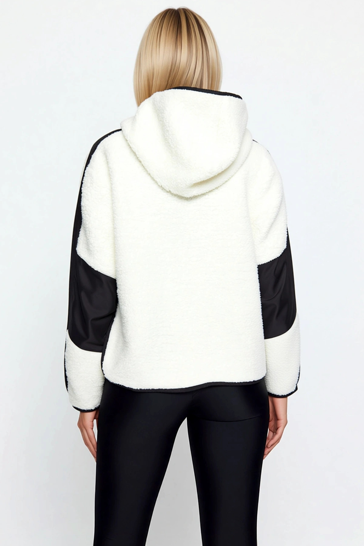 Kadın Dik Yaka Düşük Kol Renk Bloklu Peluş Sweatshirt Fonksiyonel Dayanıklı Kaliteli Rahat