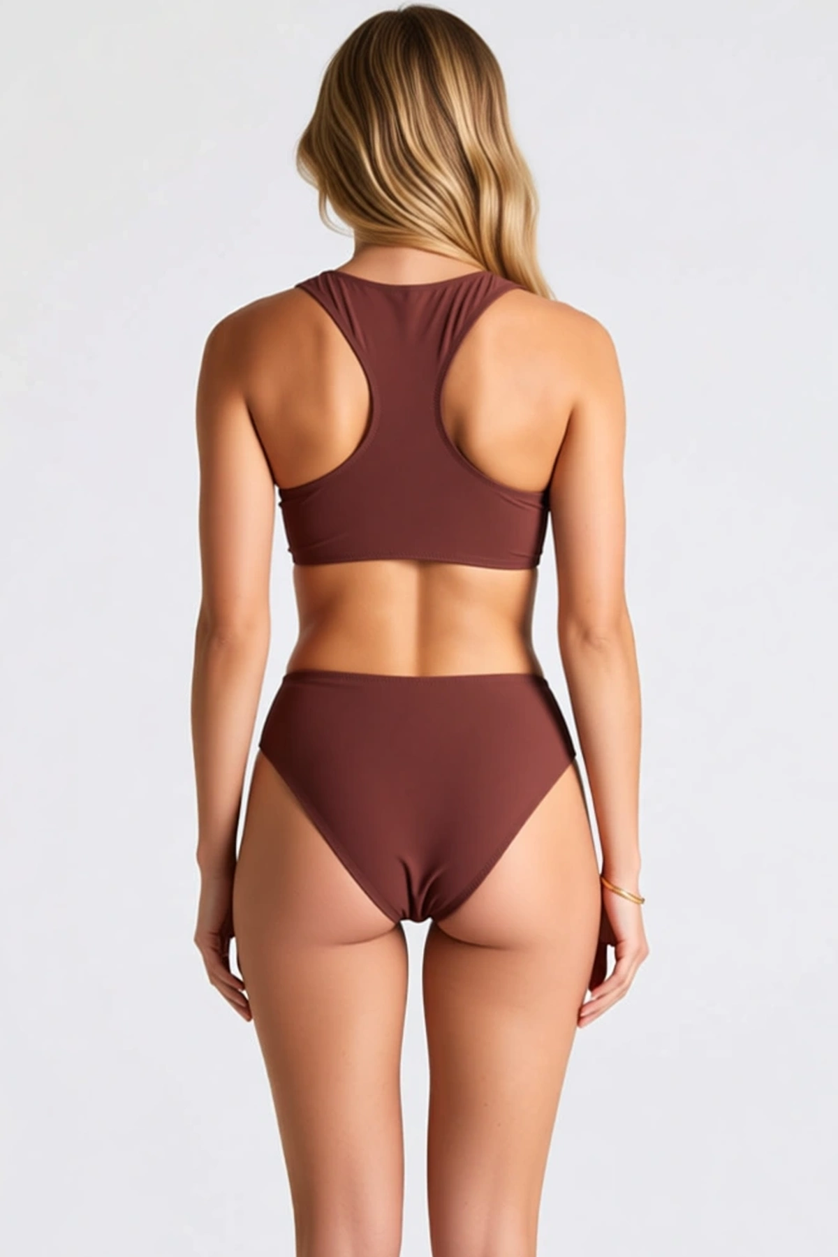 Kadın Bikini Takımı Bralette Üst Fermuarlı Normal Bel Slip Alt Örme Kumaş Kare Yaka Askılı