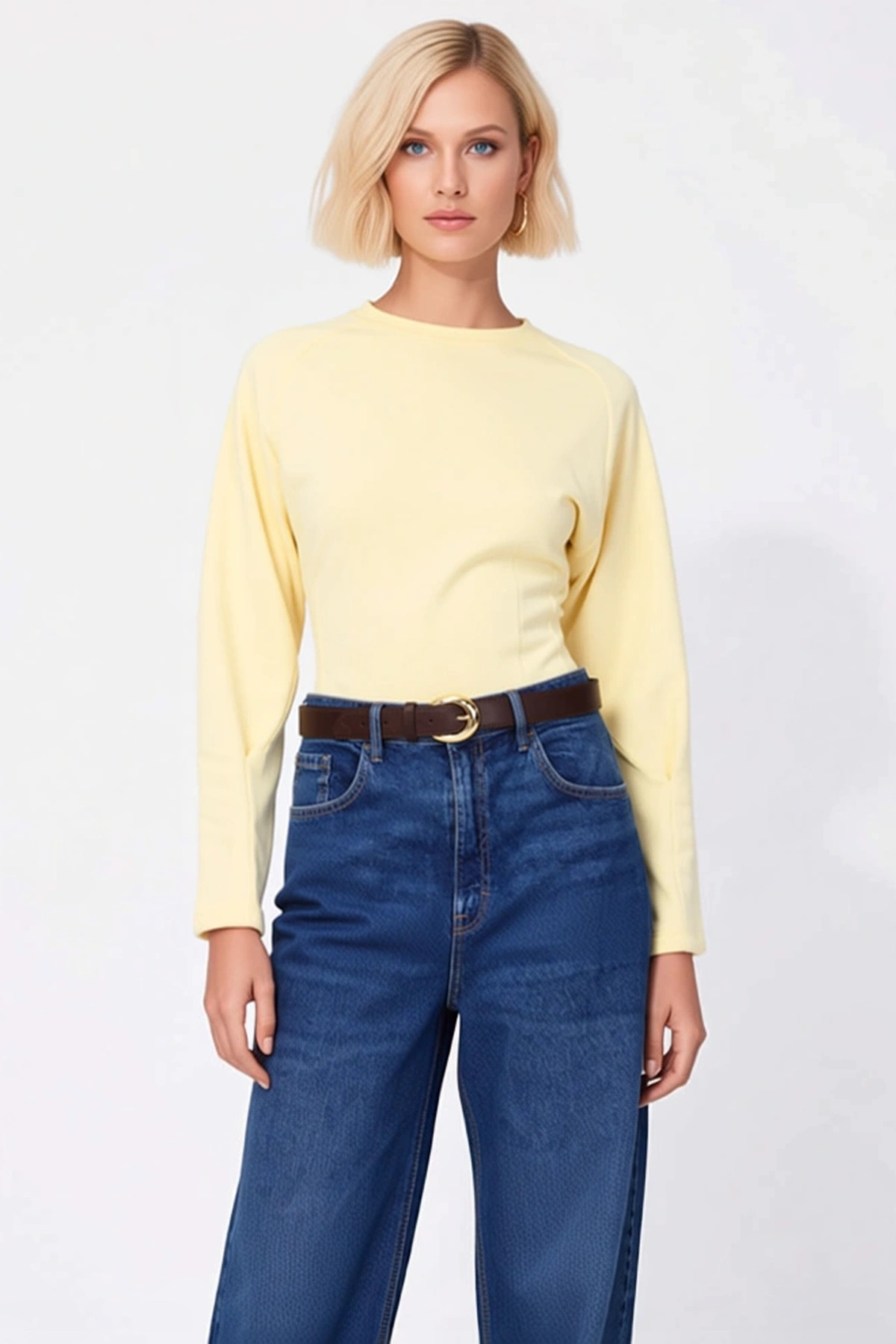 Kadın Bisiklet Yaka Reglan Kol Fitted Örme Sweatshirt Fonksiyonel Dayanıklı Kaliteli Rahat