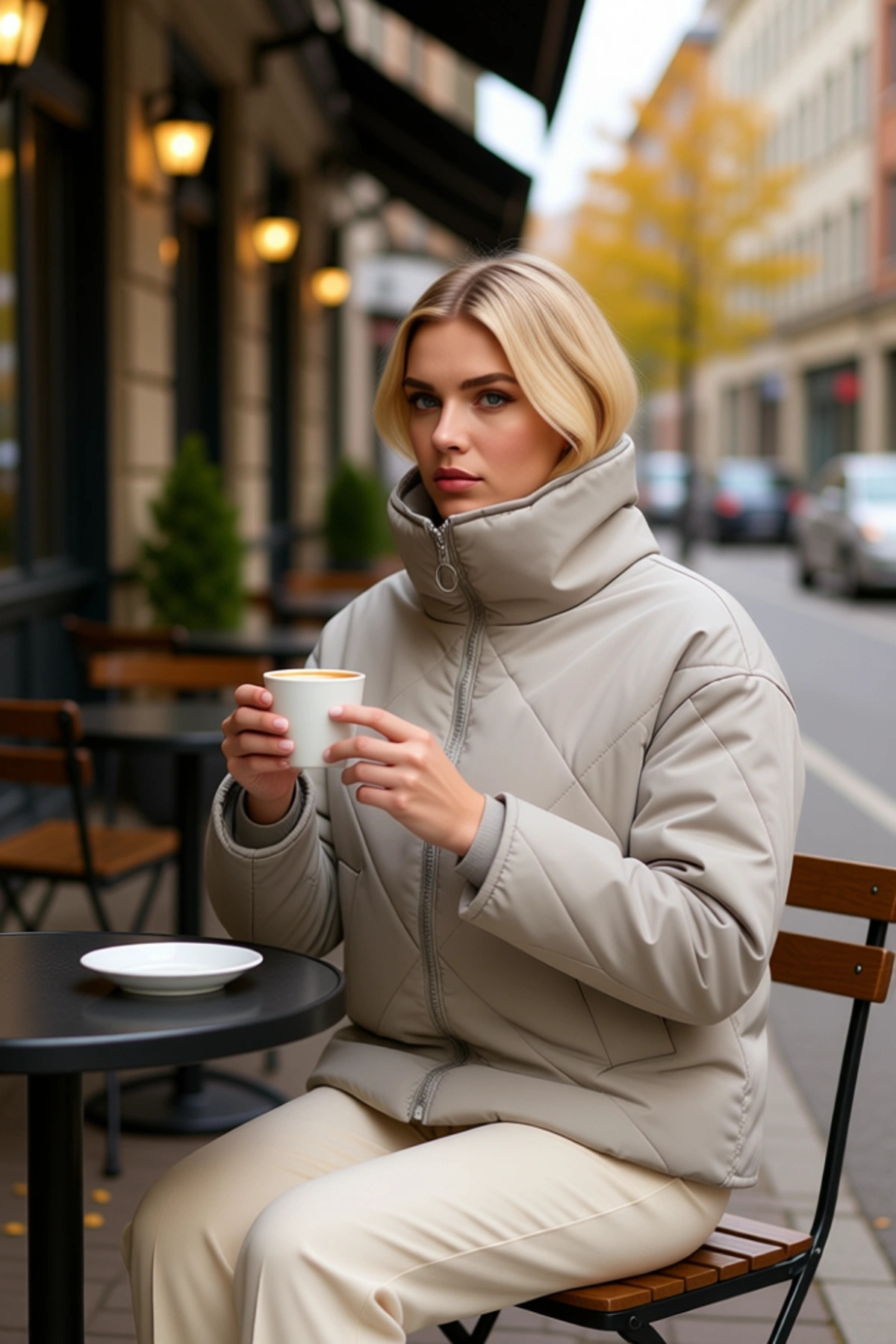 Kadın Oversize Dik Yaka Düşük Kol Fermuarlı Kapitone Mont Fonksiyonel Dayanıklı Kaliteli Şık