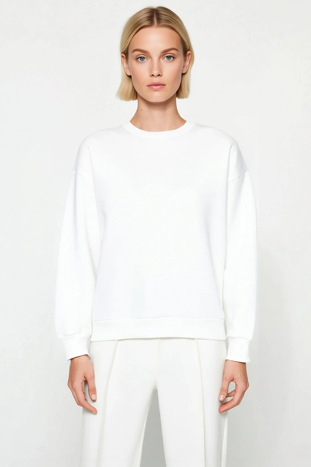 Kadın Bisiklet Yaka Düşük Kol Regular Kalıp Örme Sweatshirt Fonksiyonel Dayanıklı Kaliteli