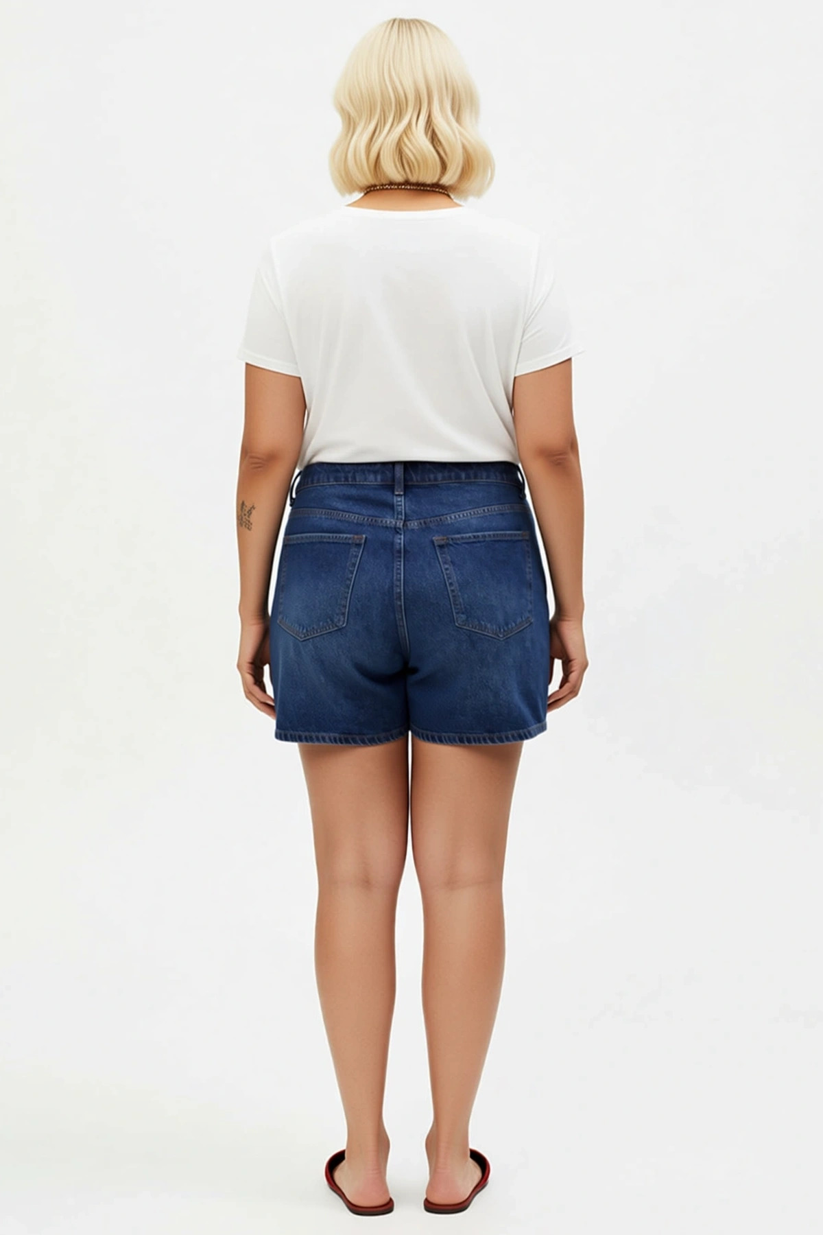 Kadın Mini Şort Yüksek Bel Lastik Detaylı Önden Düğmeli Düz Kesim Non Stretch Rigid Denim