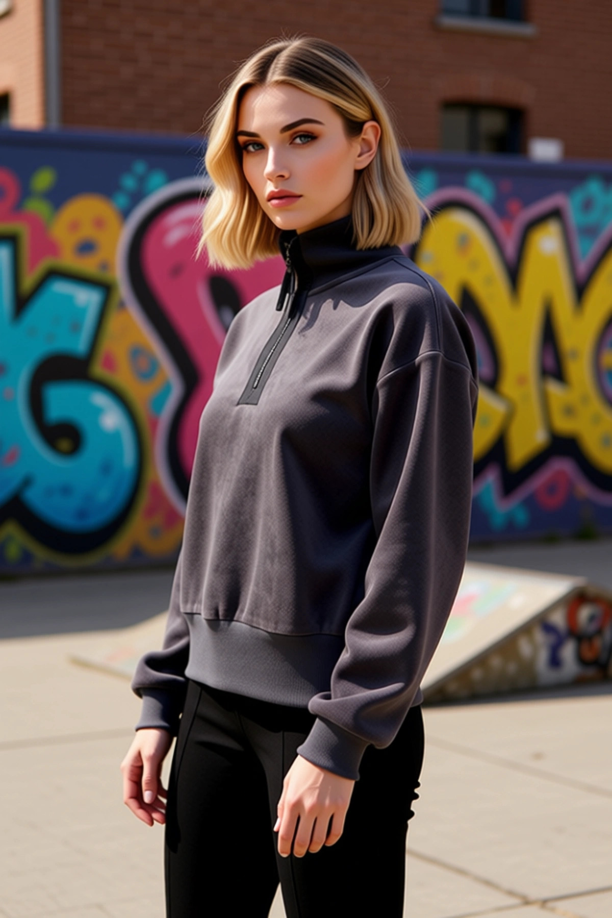 Kadın Dik Yaka Düşük Kol Fermuar Detaylı Polar Sweatshirt Fonksiyonel Dayanıklı Kaliteli Şık