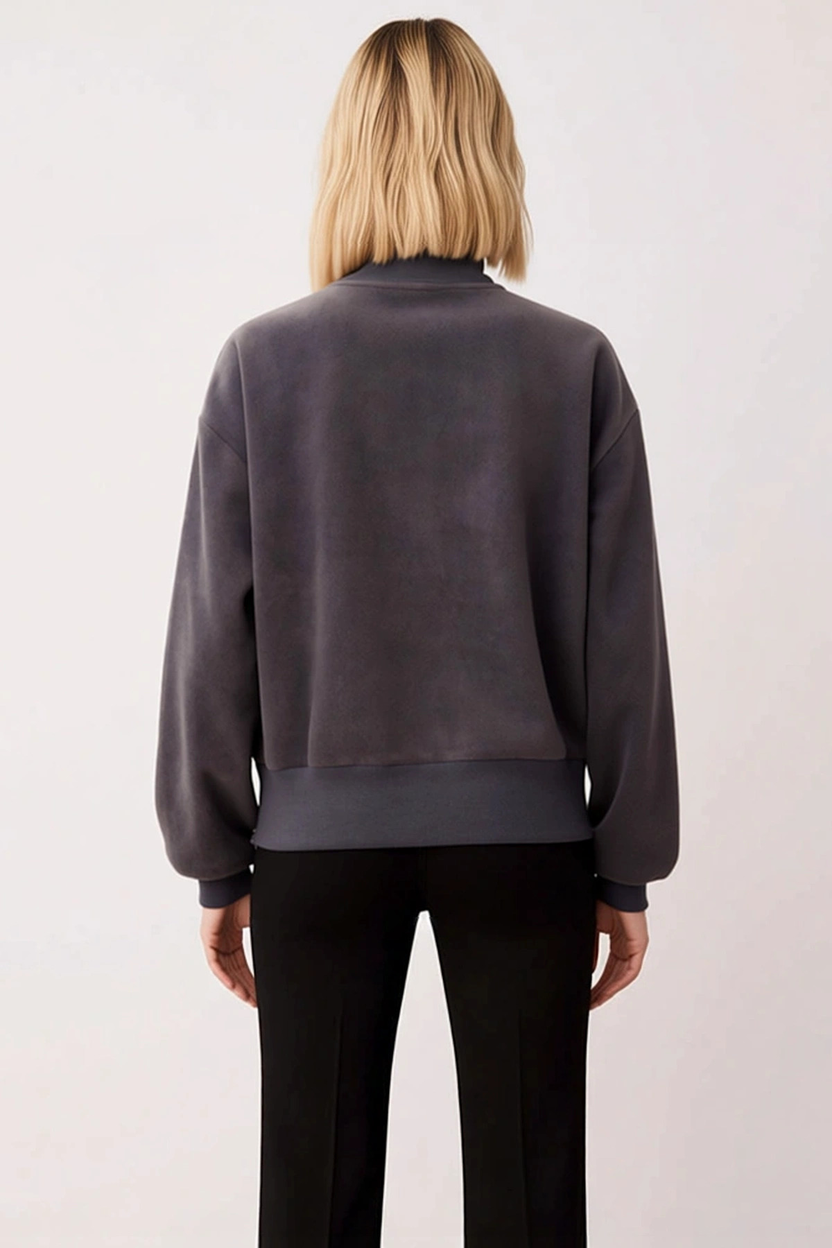 Kadın Dik Yaka Düşük Kol Fermuar Detaylı Polar Sweatshirt Fonksiyonel Dayanıklı Kaliteli Şık