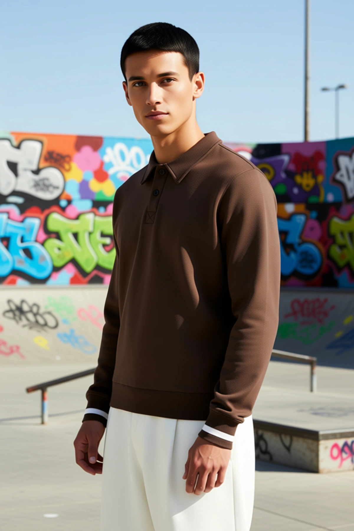 Erkek Polo Yaka Düğmeli Regular Kalıp Uzun Kollu Sweatshirt Fonksiyonel Dayanıklı Kaliteli