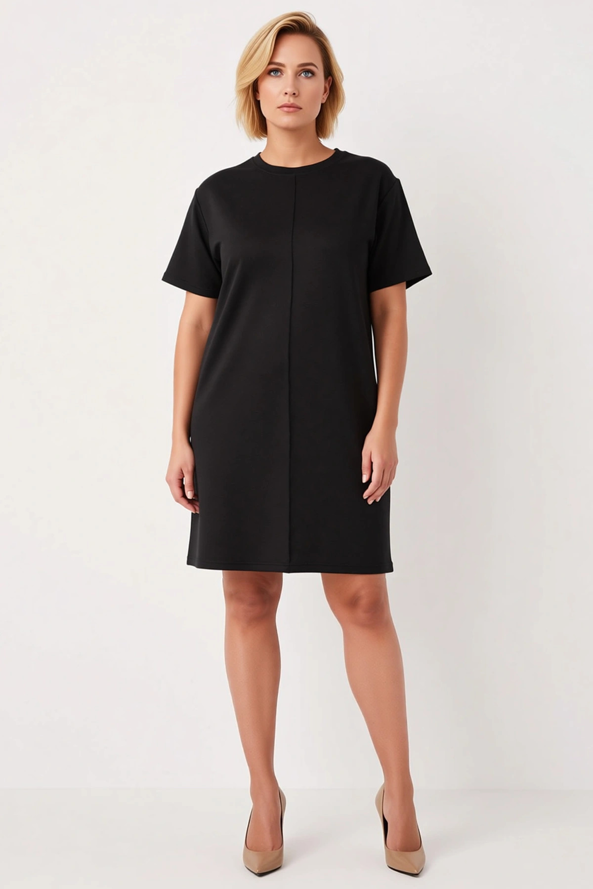 Kadın Bisiklet Yaka Standart Kol T Shirt Elbise Büyük Beden Düz Desen Süprem Örme Ürün Şık