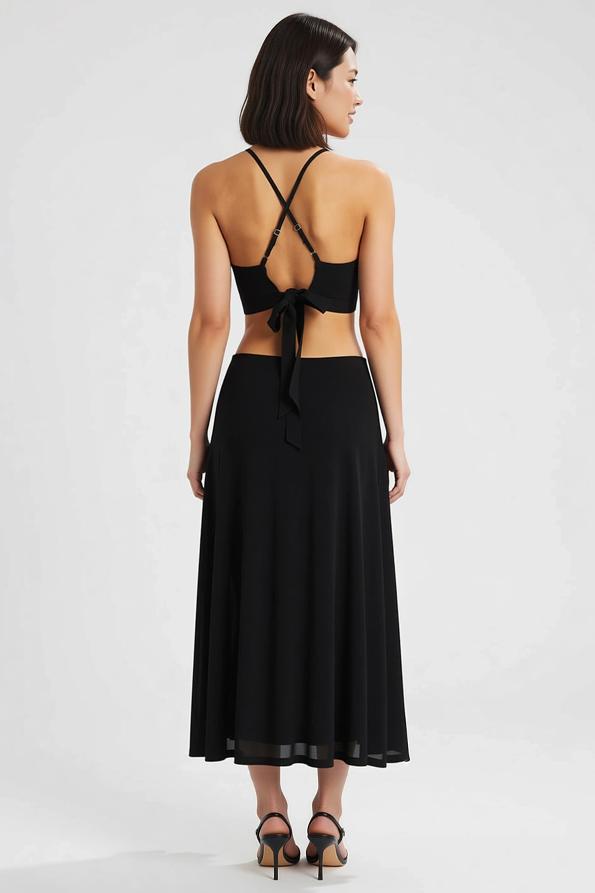 Kadın Halter Yaka Kolsuz Crop Top Uzun Etek Takımı %100 Viskoz Dokuma Plaj Giyimi Günlük Rahat Şık