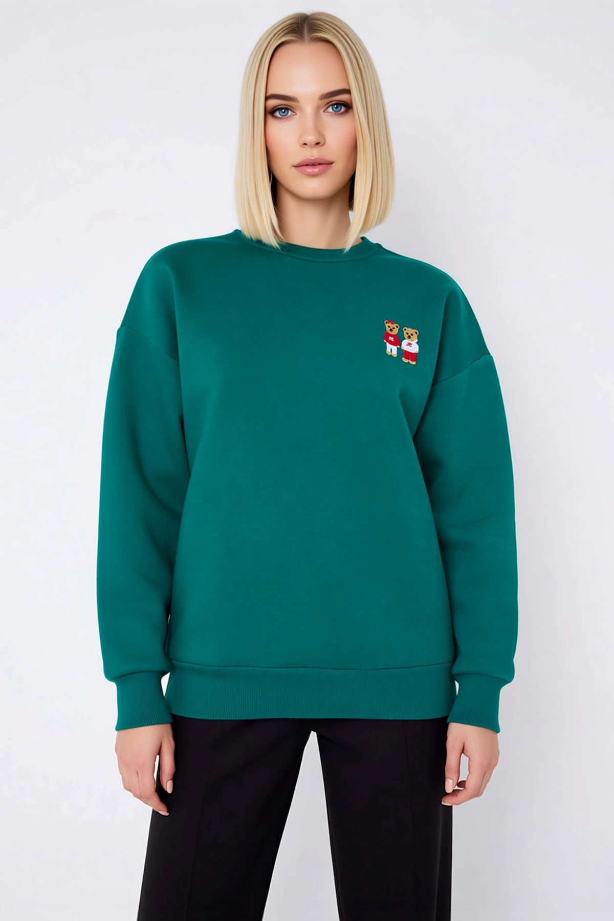 Kadın Bisiklet Yaka Düşük Kol Oversize Sweatshirt Fonksiyonel Dayanıklı Kaliteli Konforlu Şık