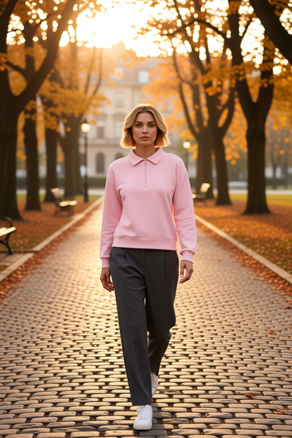 Kadın Polo Yaka Düşük Kol Fermuarlı Regular Kalıp Örme Sweatshirt Fonksiyonel Dayanıklı Şık