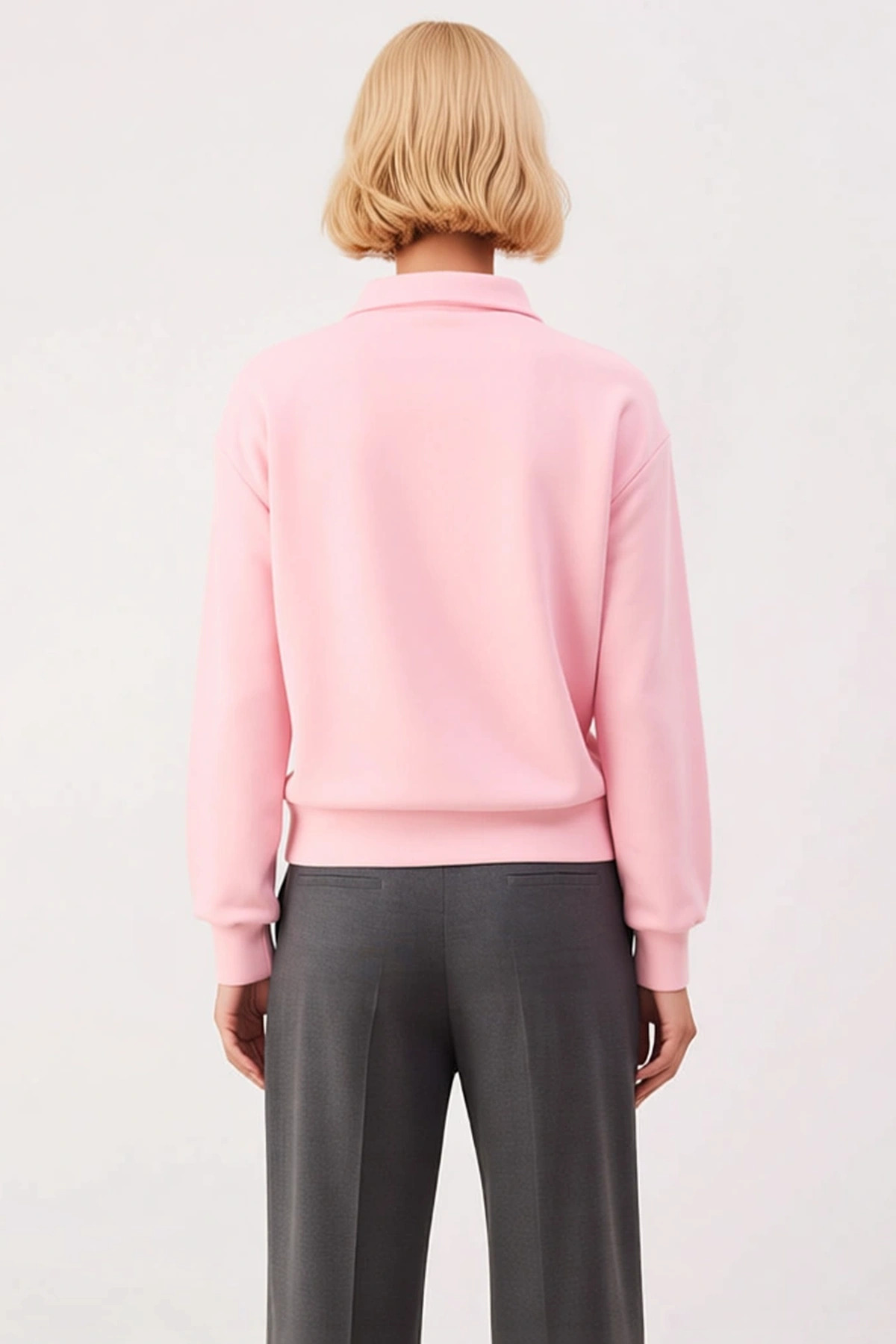 Kadın Polo Yaka Düşük Kol Fermuarlı Regular Kalıp Örme Sweatshirt Fonksiyonel Dayanıklı Şık