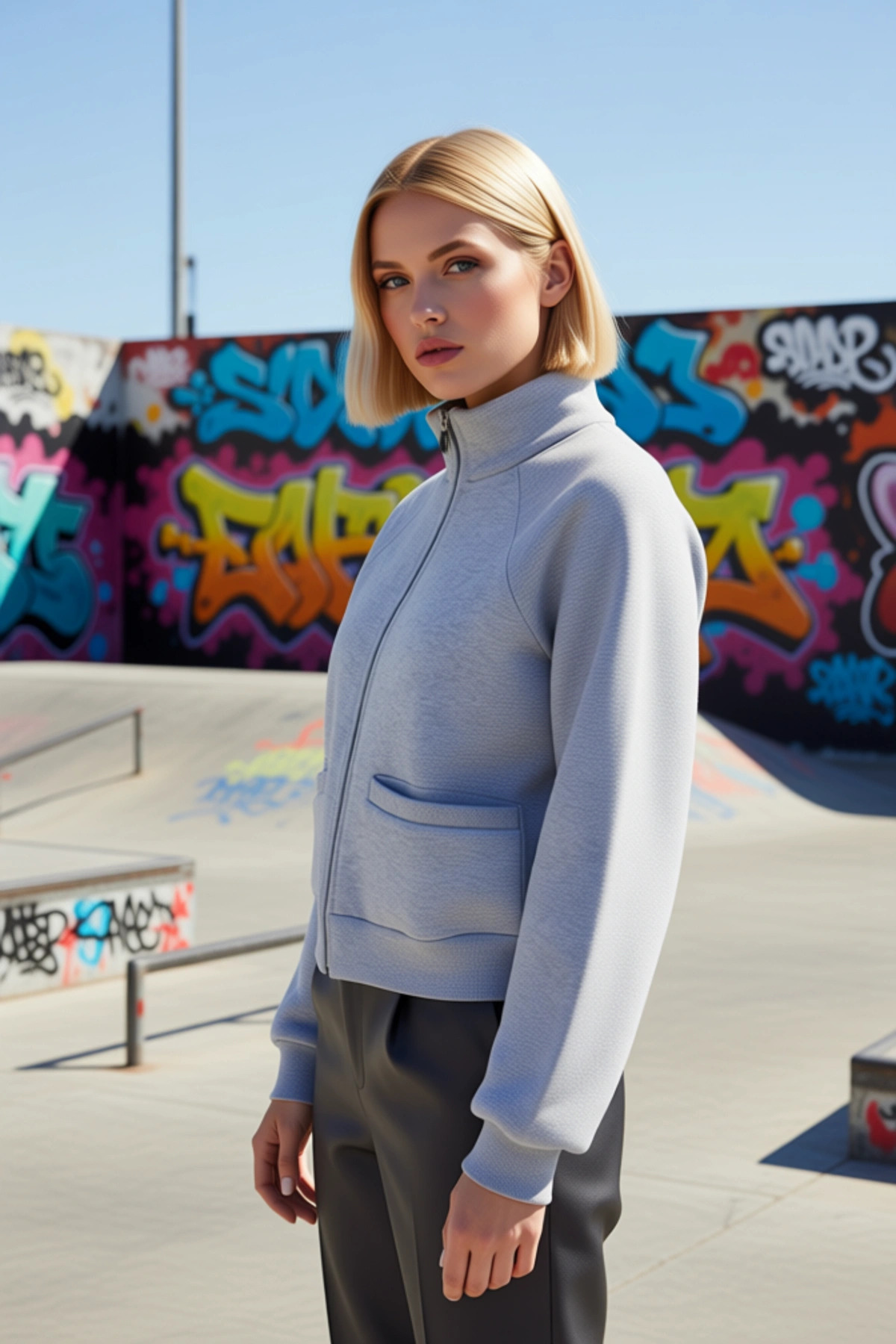 Kadın Dik Yaka Reglan Kol Fermuarlı Sweatshirt Fonksiyonel Dayanıklı Kaliteli Konforlu Şık