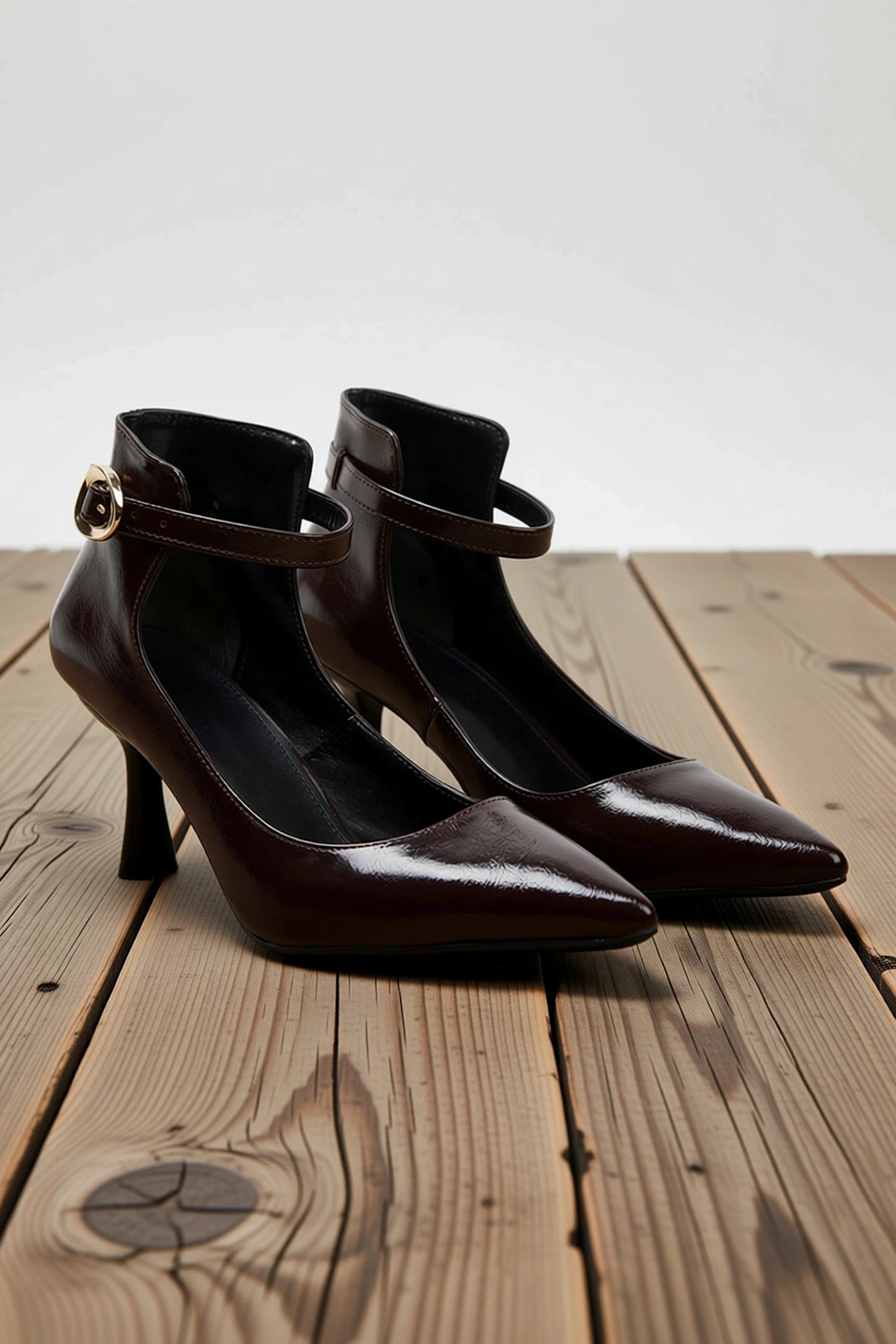 Kadın Sivri Burun Stiletto Topuklu Ayakkabı Bilekten Tokalı Bağlamalı İnce Topuk Günlük Rahat Modern