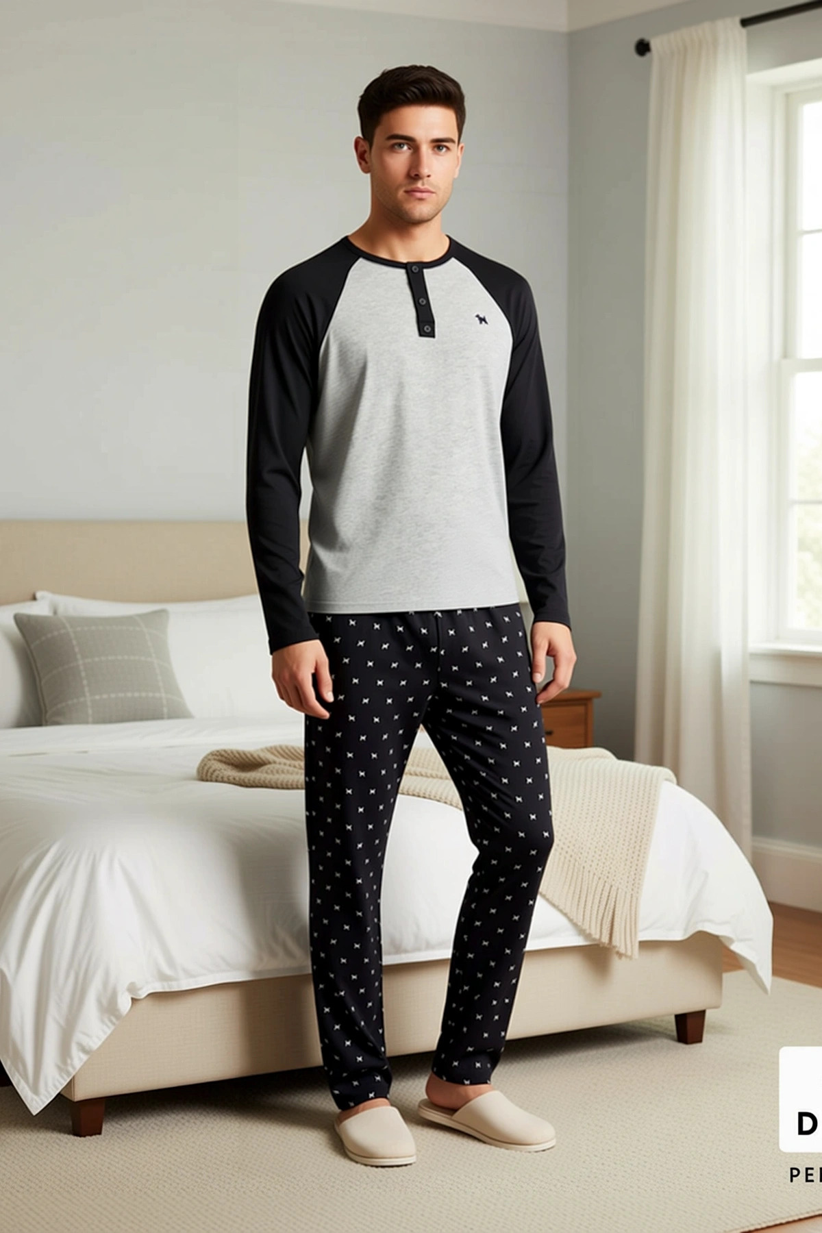 Erkek Regular Fit Reglan Kol Düğmeli Yaka Örme Pijama Takımı Fonksiyonel Modern %100 Pamuk