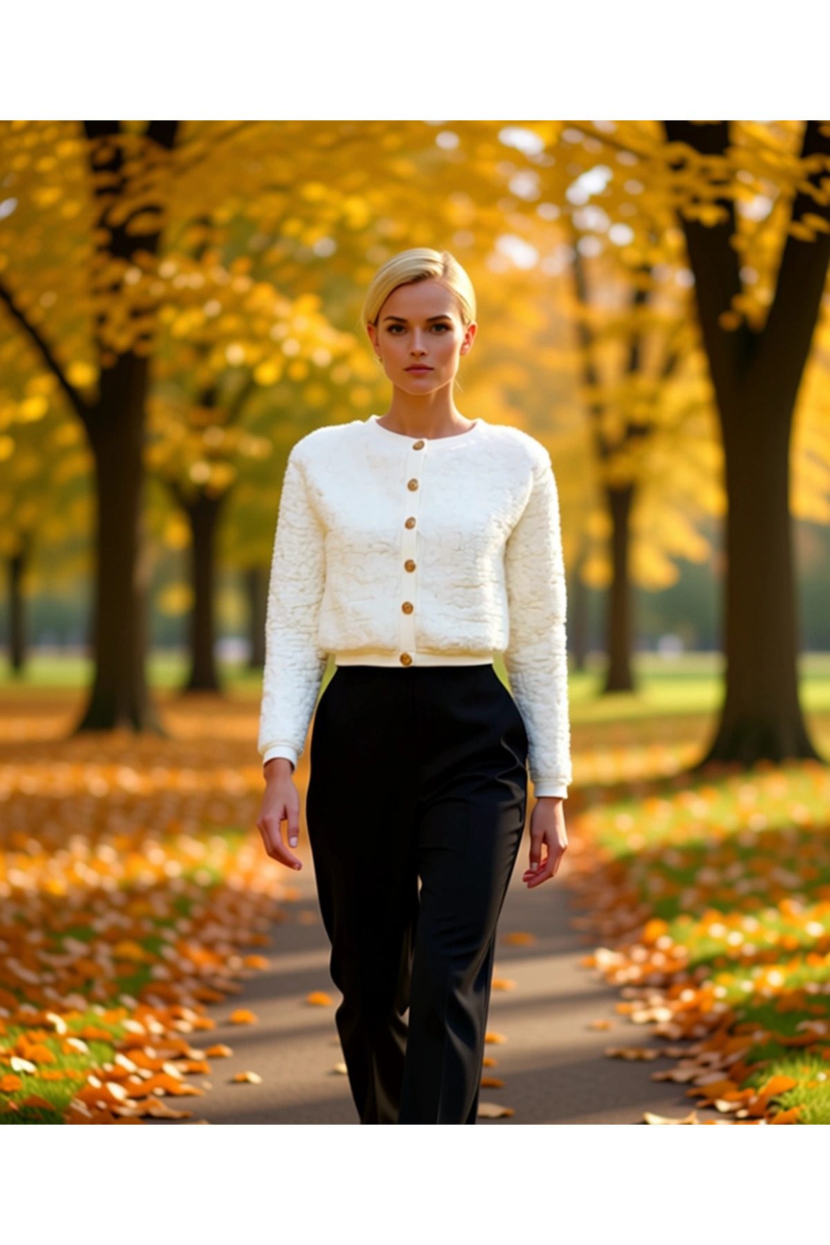 Alternative view of Kadın Peluş Dokulu Örme Crop Hırka Gold Düğme Detaylı Bisiklet Yaka Düşük Kol Modern Şıklık Sunar