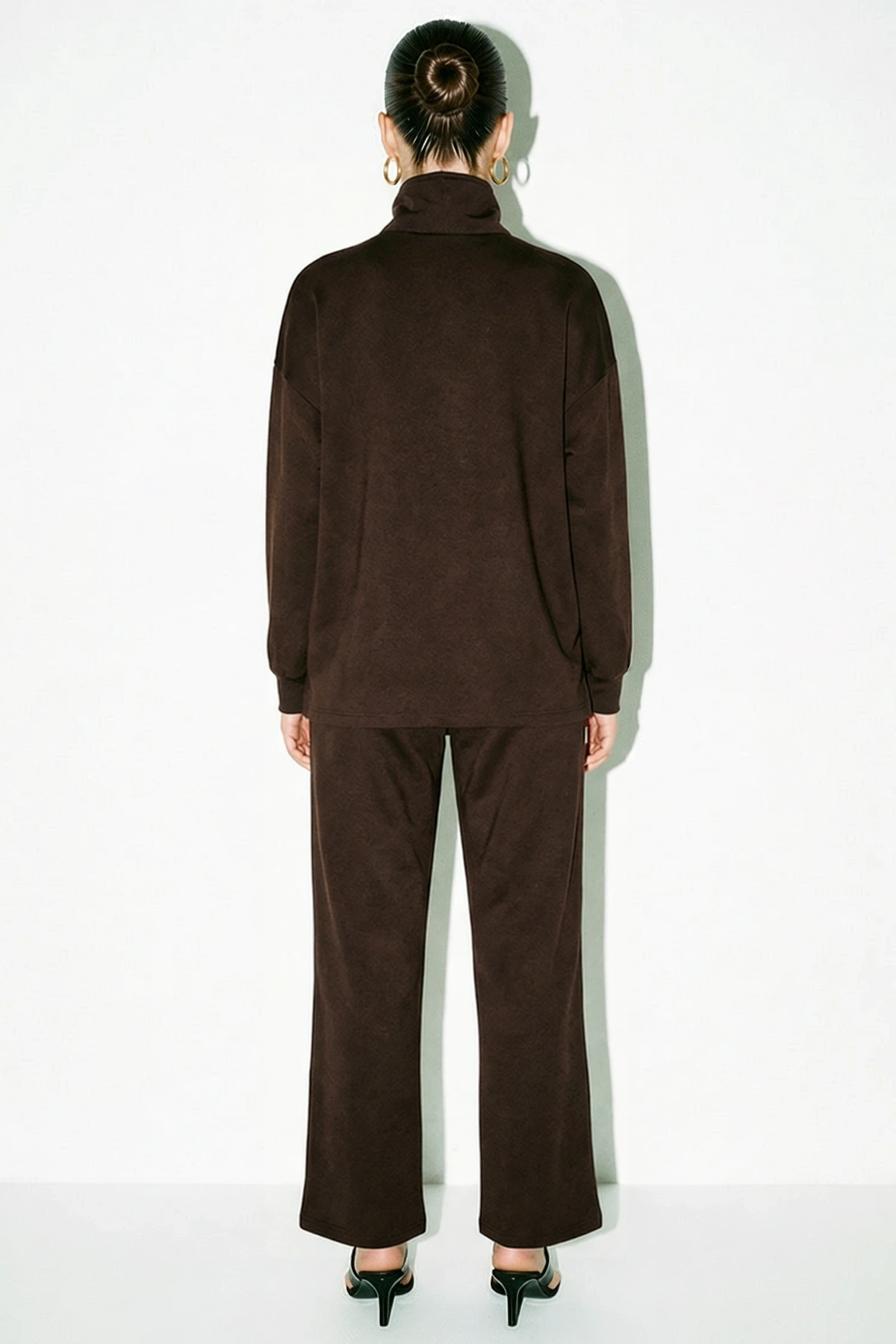 Kadın Büyük Beden Dik Yaka Fermuarlı Örme Sweatshirt Eşofman Altı Takım XL Günlük Rahat Modern Şık