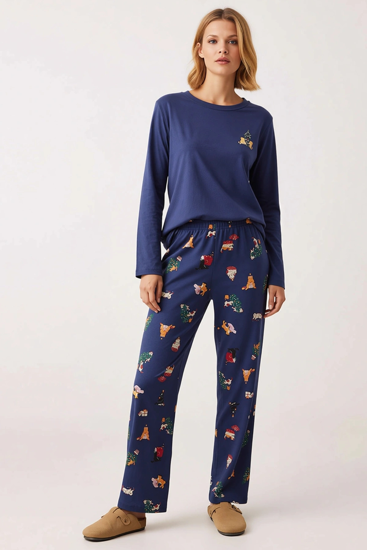 Kadın Gömlek Yaka Uzun Kol Örme Pijama Takımı Fonksiyonel Dayanıklı Kaliteli Şık