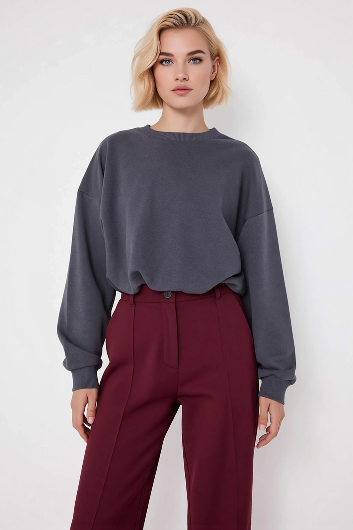 Kadın Bisiklet Yaka Düşük Kol Uzun Kollu Crop Örme Sweatshirt Fonksiyonel Dayanıklı Modern