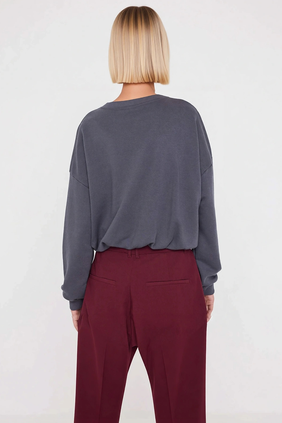 Kadın Bisiklet Yaka Düşük Kol Uzun Kollu Crop Örme Sweatshirt Fonksiyonel Dayanıklı Modern