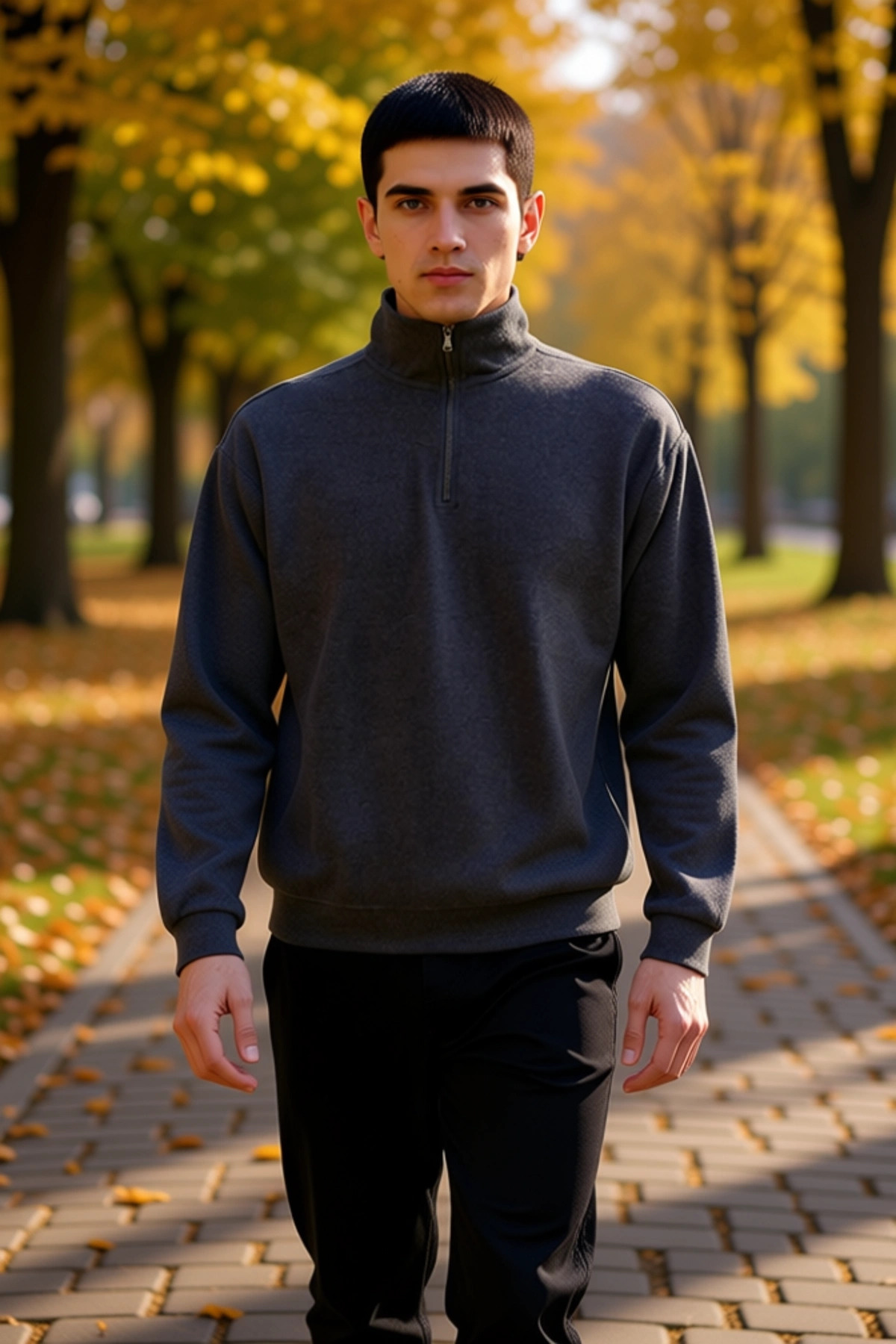 Erkek Dik Yaka Standart Kol Selanik Oversize Kalıp Sweatshirt Fonksiyonel Dayanıklı Modern