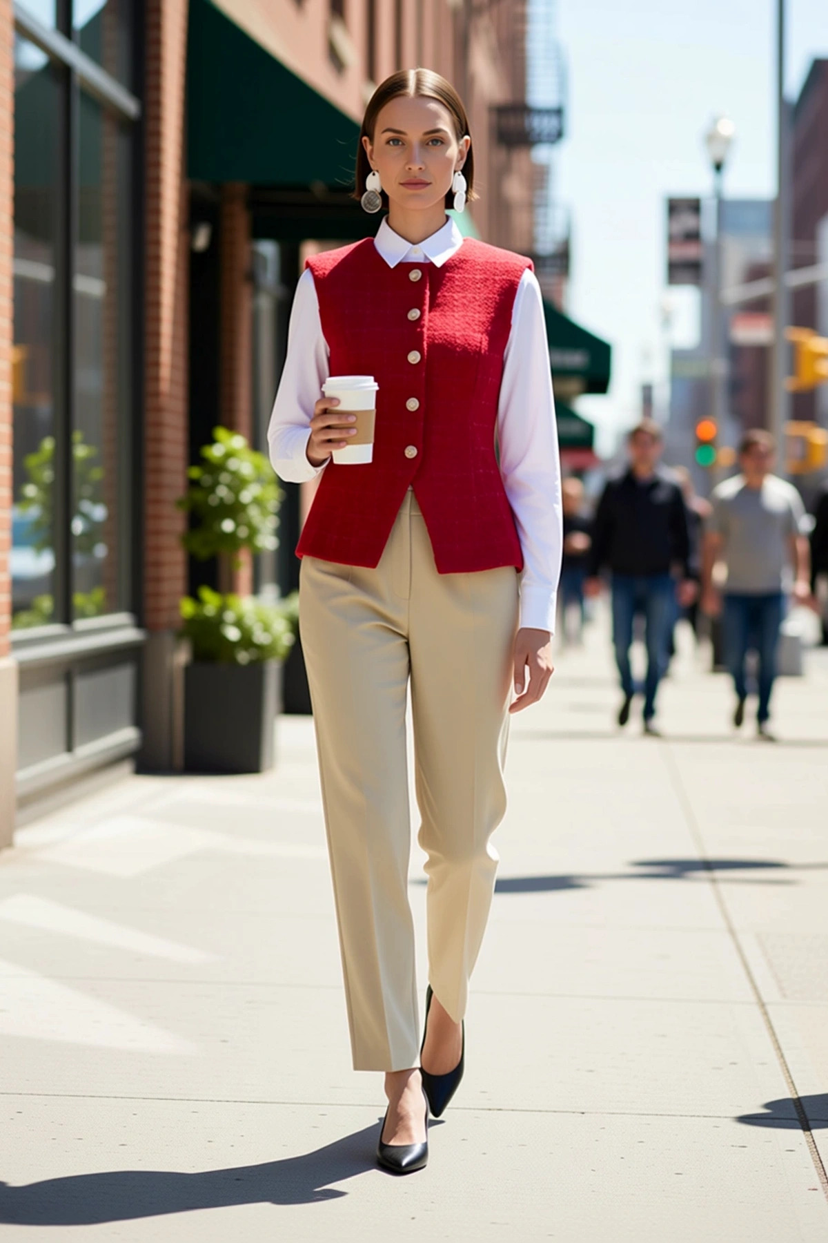 Alternative view of Kadın Bisiklet Yaka Kolsuz Tüvit Dokuma Yelek Fitted Kesim Kırçıllı Desen Astarlı Kışlık Üst Giyim