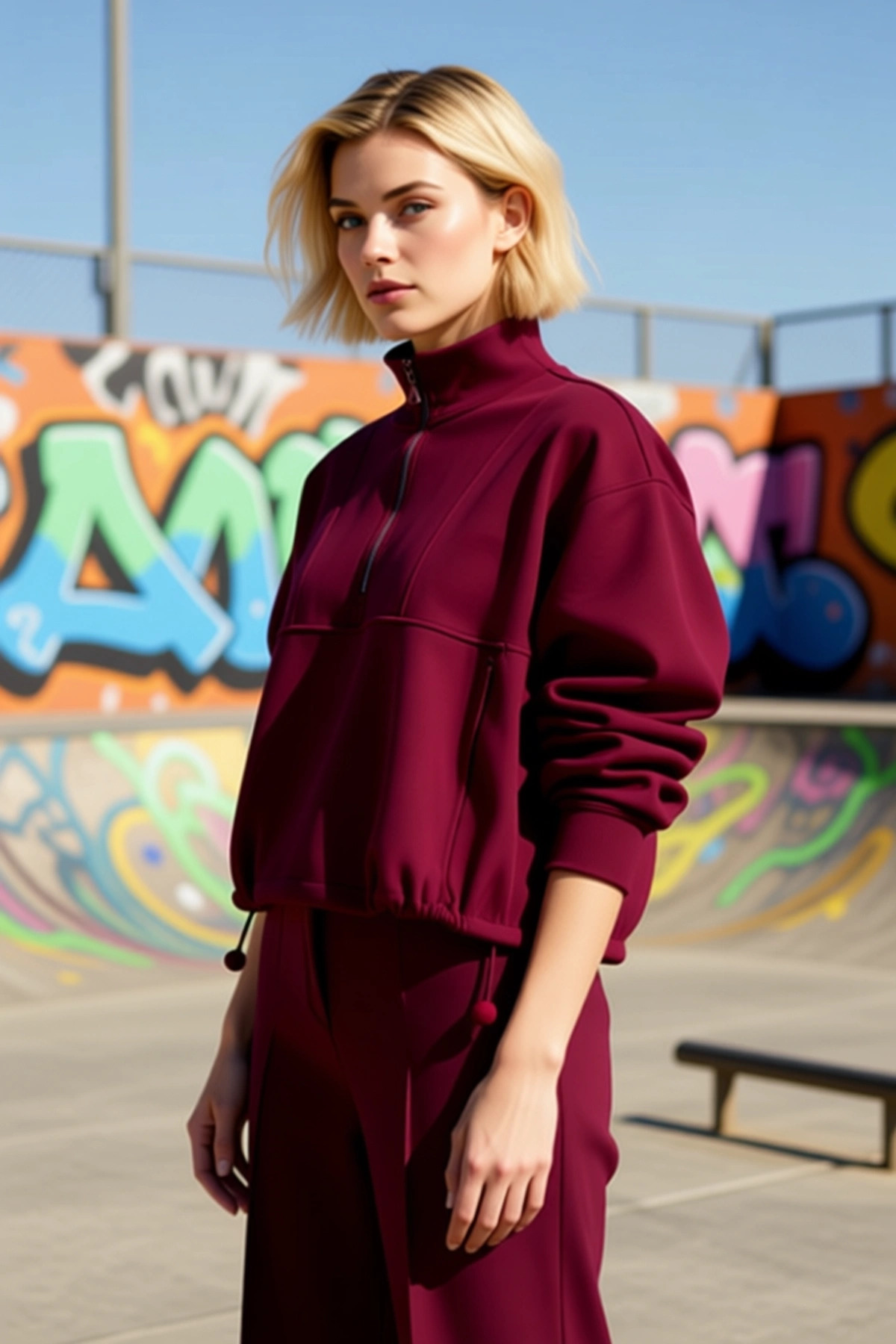 Kadın Yüksek Yaka Standart Kol Fırçalı Scuba Sweatshirt Fonksiyonel Dayanıklı Kaliteli Şık