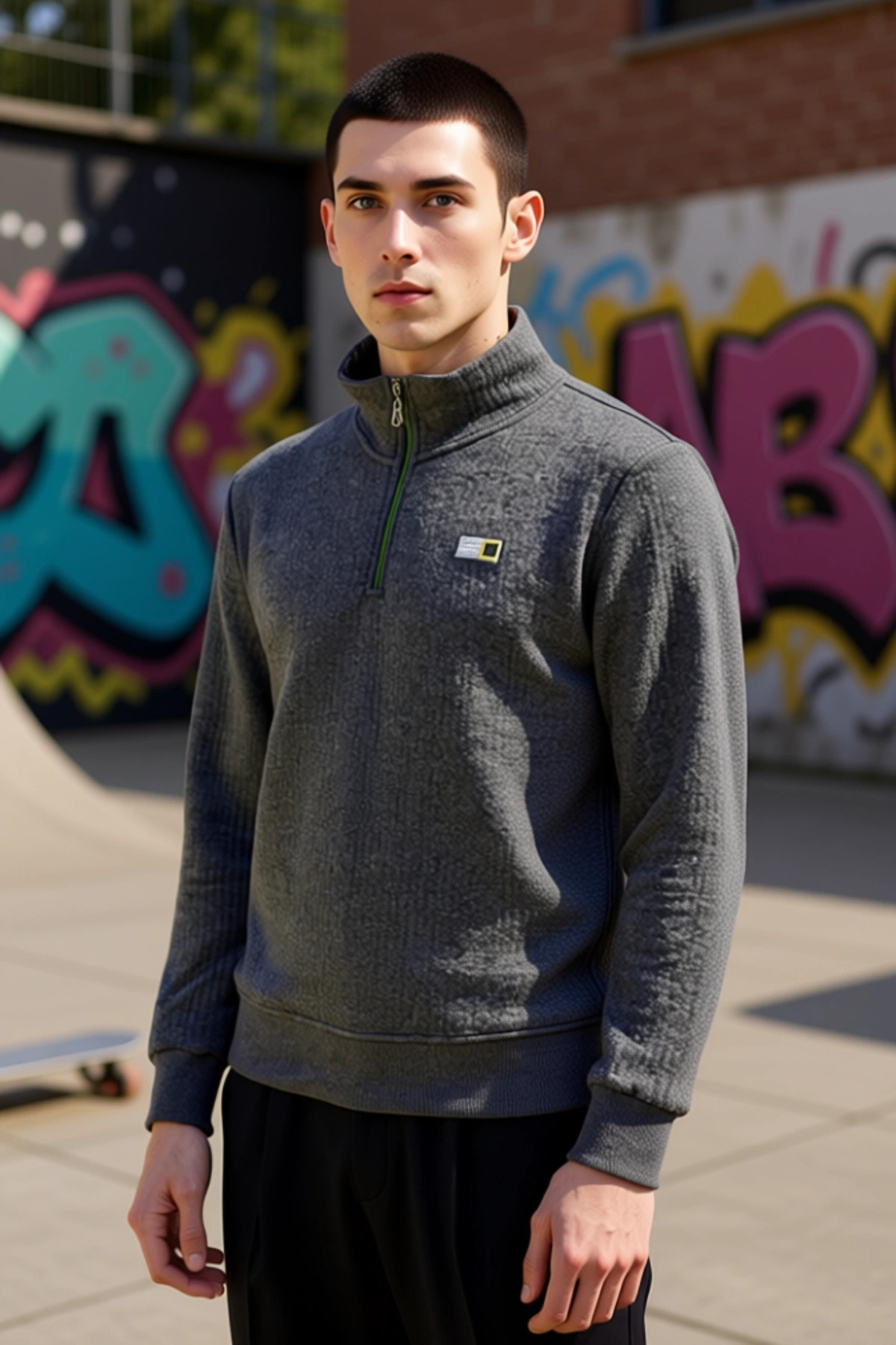 Erkek Dik Yaka Standart Kol Düz Desenli Regular Kalıp Sweatshirt Fonksiyonel Dayanıklı Şık