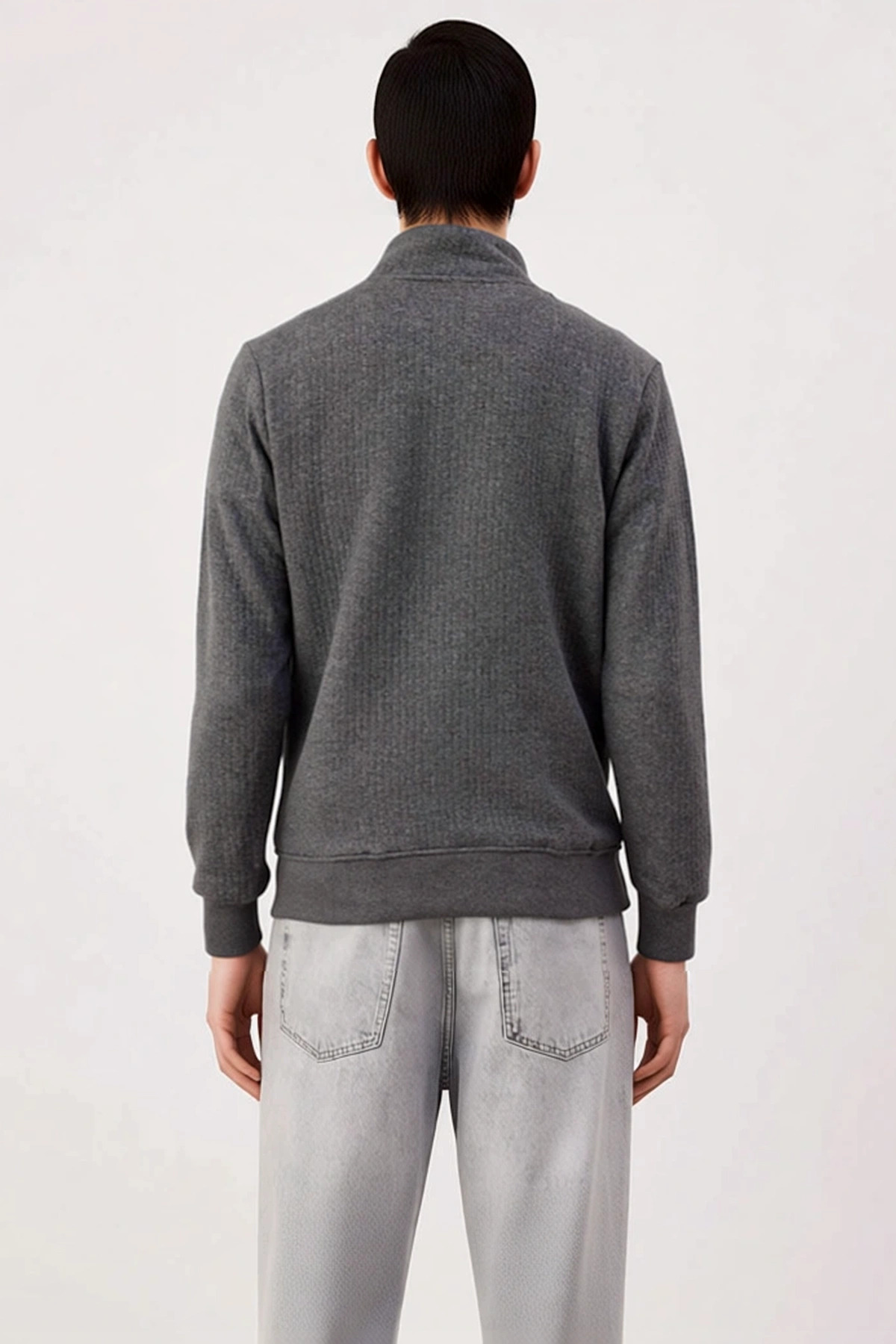 Erkek Dik Yaka Standart Kol Düz Desenli Regular Kalıp Sweatshirt Fonksiyonel Dayanıklı Şık