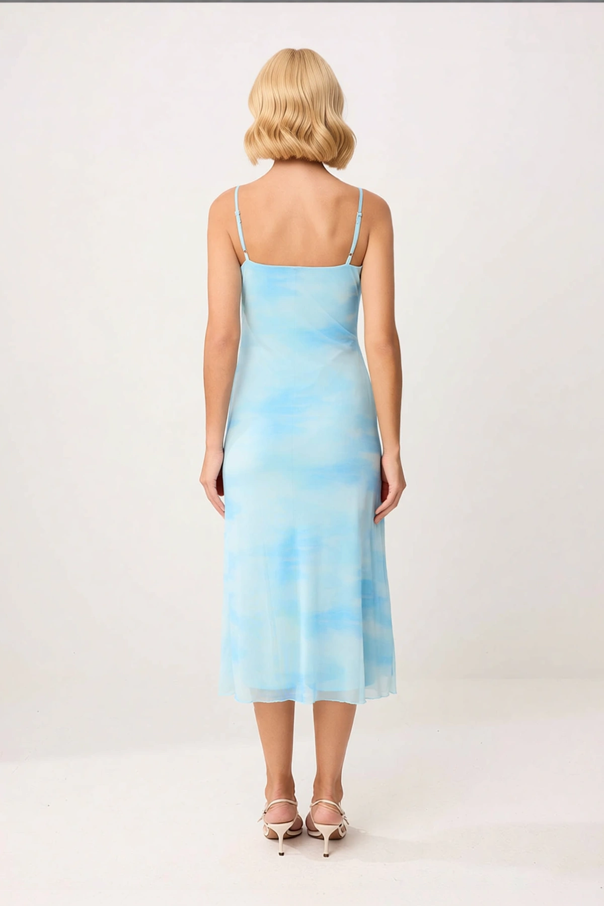 Kadın Soyut Desen V Yaka Kolsuz Maxi Elbise Astarlı Bodycon Kesim Tül Dokulu Günlük Rahat Modern